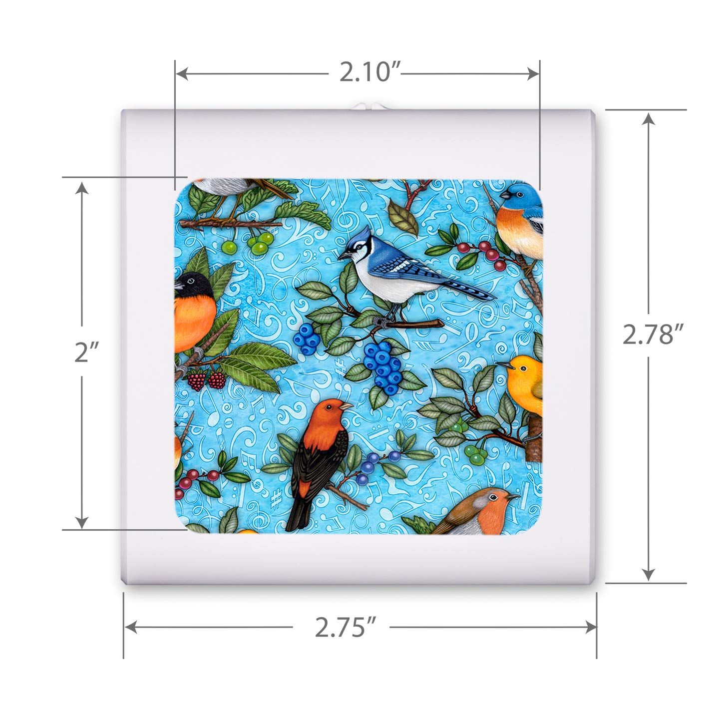 Dimmable LED Night Light with Auto On/Off Sensor, Adjustable Brightness & Warm White Light - Perfect for Bathroom, Hallway, Nursery & Bedroom (Song Birds Design by Dan Morris) - Energy Saving Nightlight for Kids, Adults & Seniors