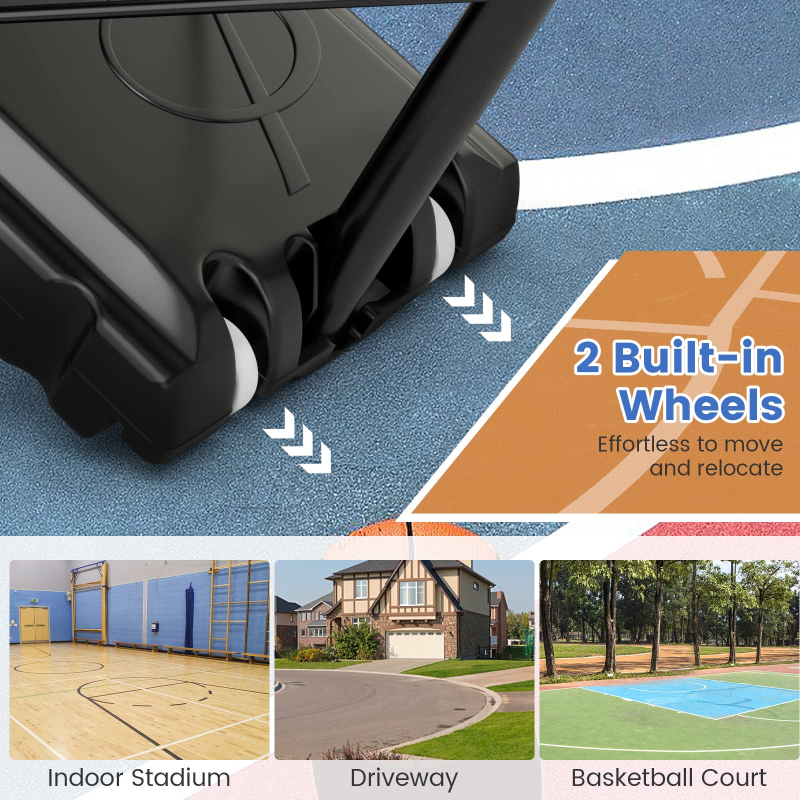 GYMAX 4.6-10Ft Adjustable Basketball Hoop with Shatterproof Backboard - Outdoor Sports for Kids & Adults