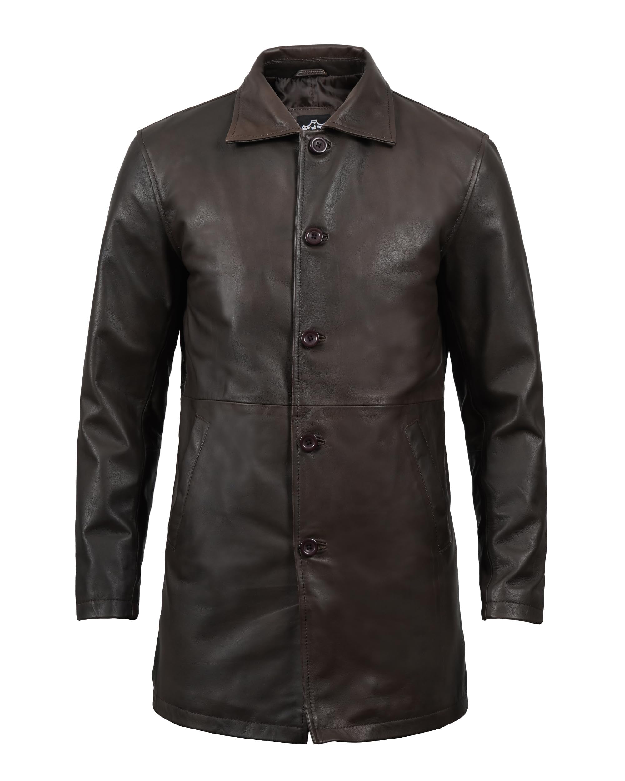 Premium Genuine Leather Coat for Men - Classic Long Winter Carcoat Style Jacket | Warm & Stylish Outerwear for Casual, Business & Outdoor Activities