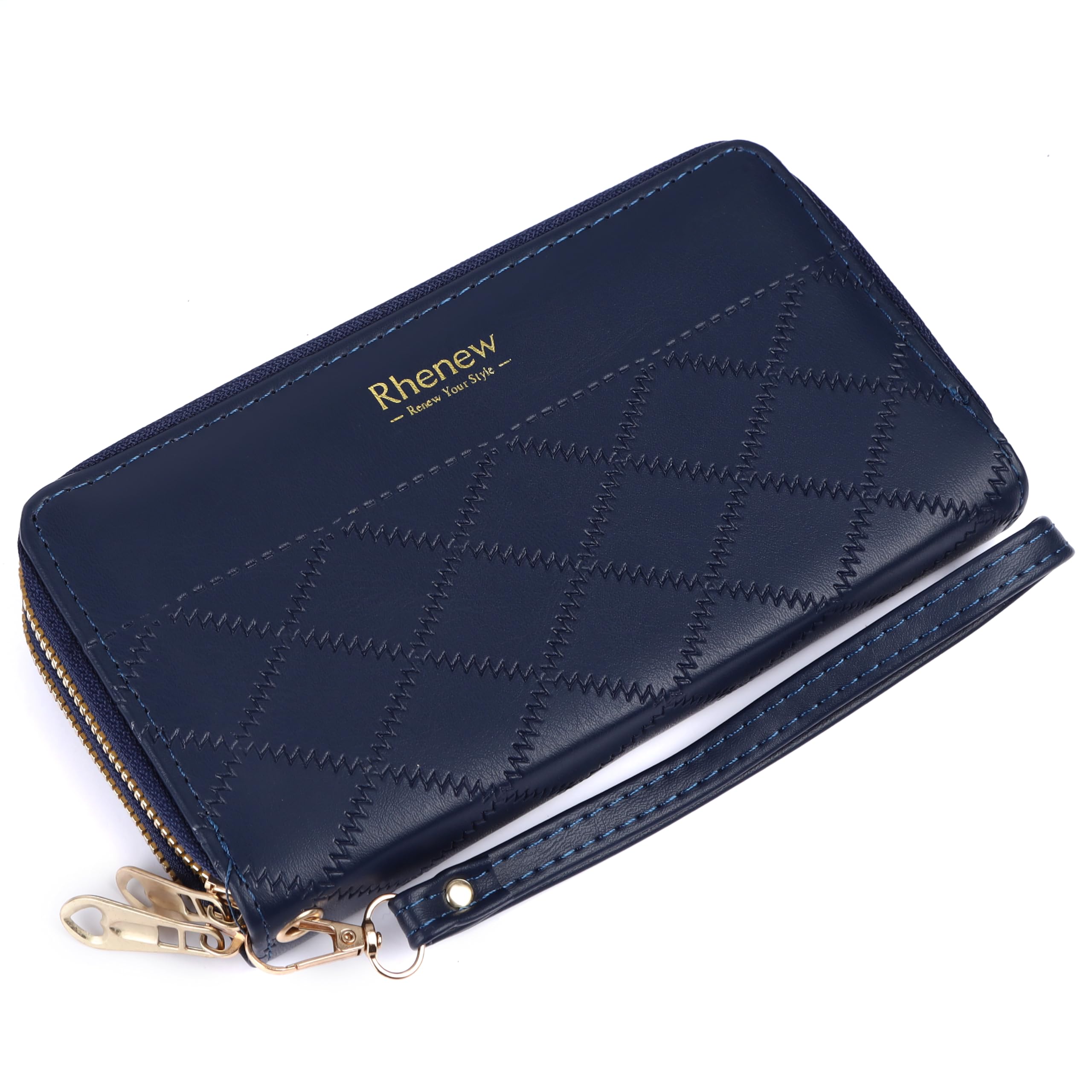 Rhenew Women's Double Zipper Wallet - Embossed Leather Clutch Purse for Everyday Use, Travel & Special Occasions