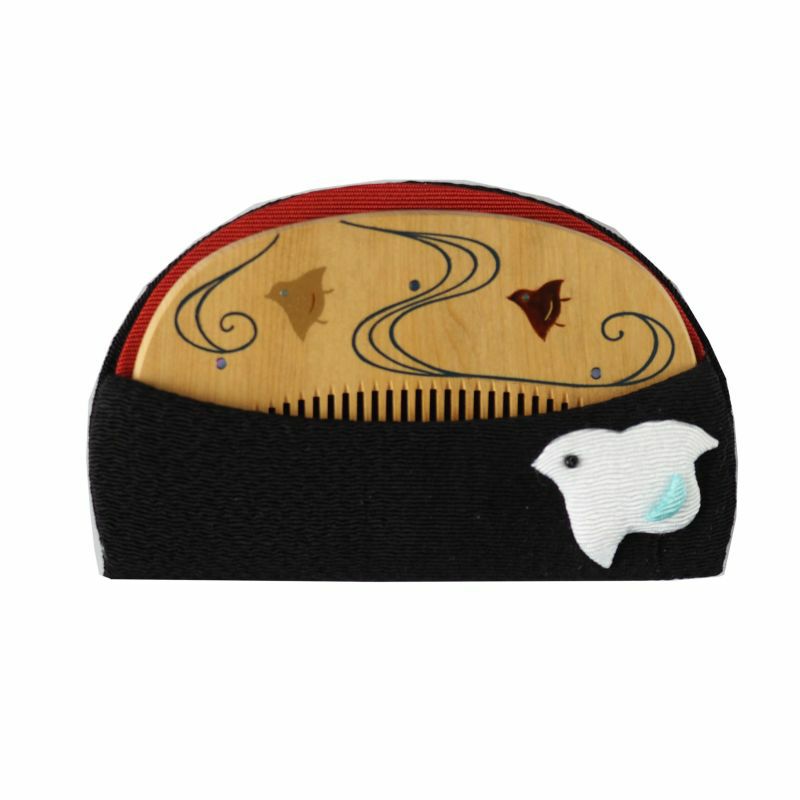Handmade Japanese Maki-e Urushi Lacquer Tsuge Boxwood Hair Comb with Chirimen Crepe Fabric Case - Traditional Kyoto Craftsmanship | Perfect for Wedding, Tea Ceremony & Kimono Styling