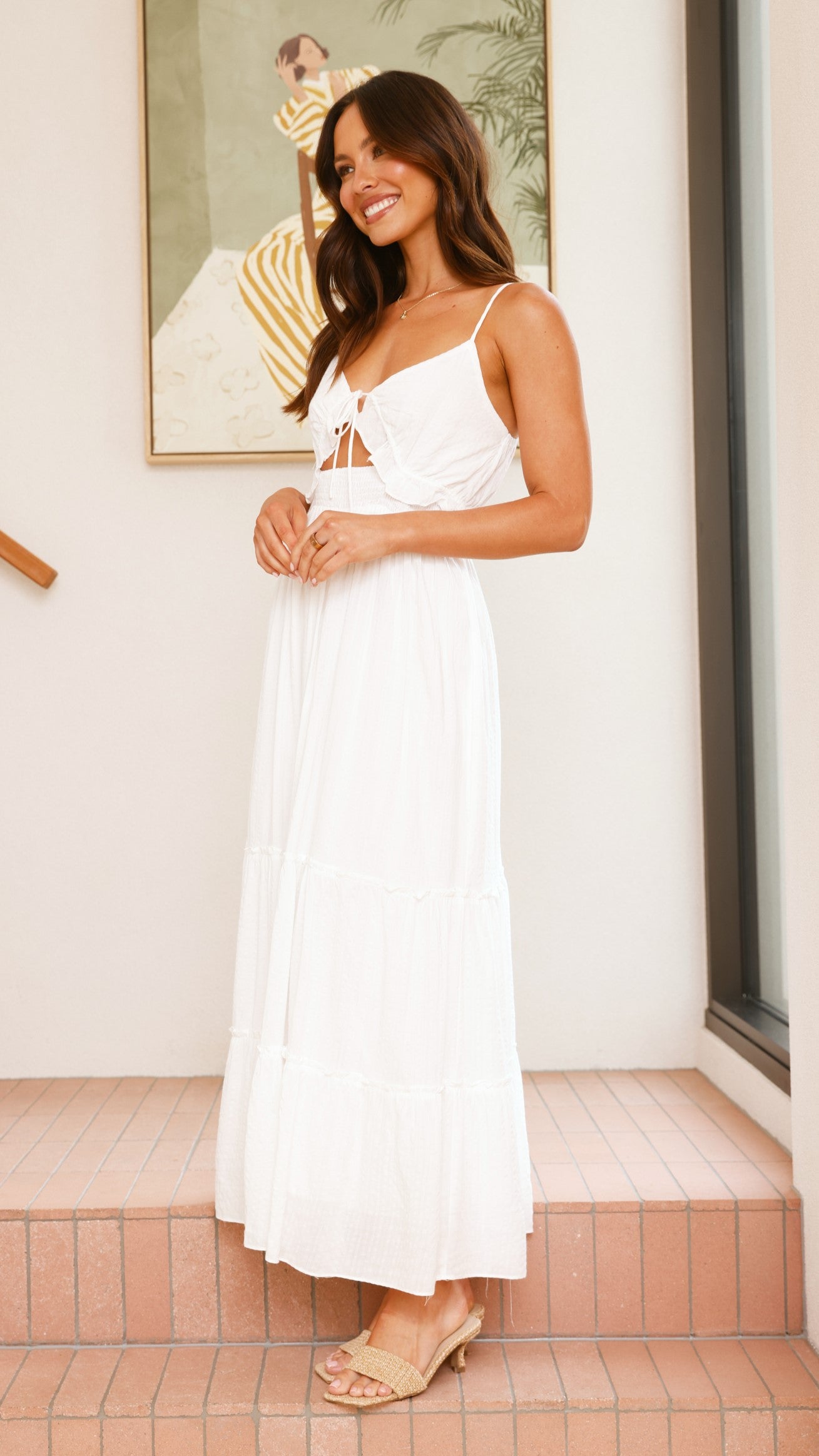 Andrea Women's Maxi Dress - Elegant White Flowy Long Dress for Summer, Beach, Wedding & Special Occasions
