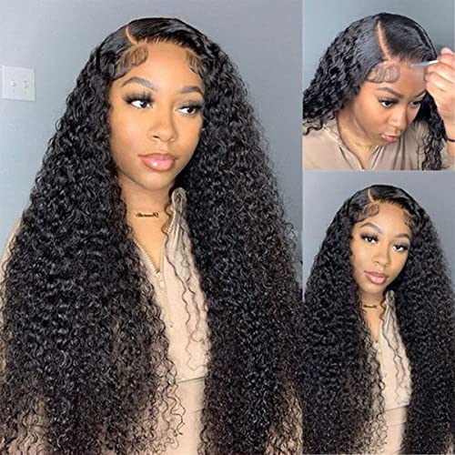 200% Density Kinky Curly Human Hair Wig - 13x4 HD Lace Front Glueless Wig for Black Women | Undetectable Pre-Plucked with Baby Hair | 100% Unprocessed Virgin Hair | 26 Inch Curly Wig for Daily Wear, Parties & Special Occasions