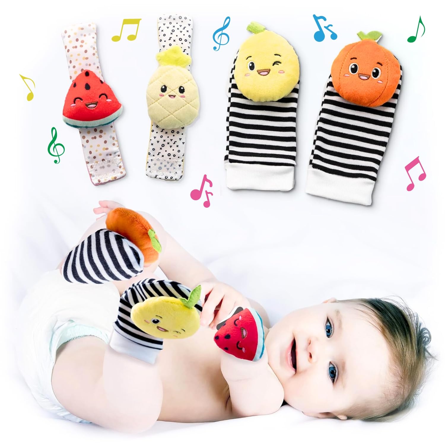BABY K Baby Rattle Socks & Wrist Toys Set C - Newborn Developmental Toys for Boys & Girls 0-12 Months - Sensory & Brain Stimulation Infant Gifts - Perfect for Tummy Time, Playtime & Early Learning