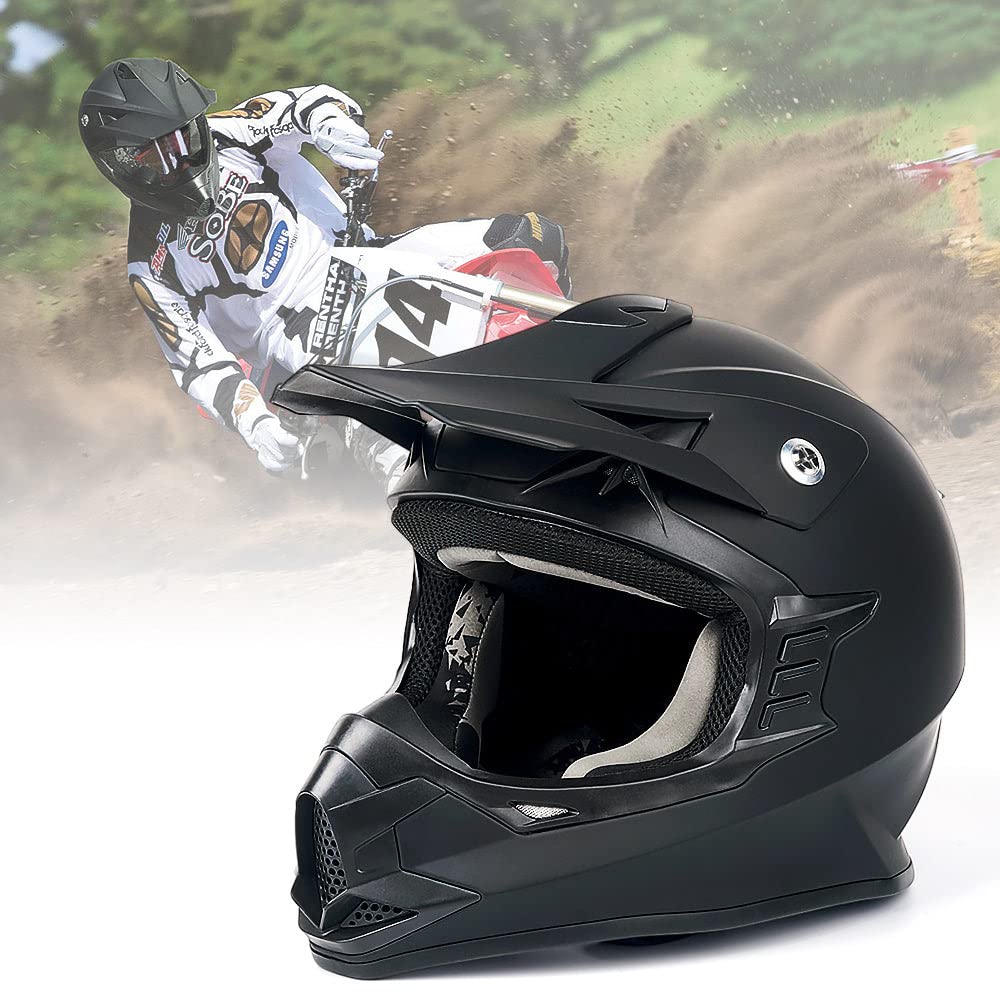 Orthrus DOT Certified Adult & Youth Dirt Bike Helmet - ATV, Motocross, Offroad Motorcycle Safety Gear (Matte Black, Small) - Perfect for Trail Riding, Racing & Off-Road Adventures