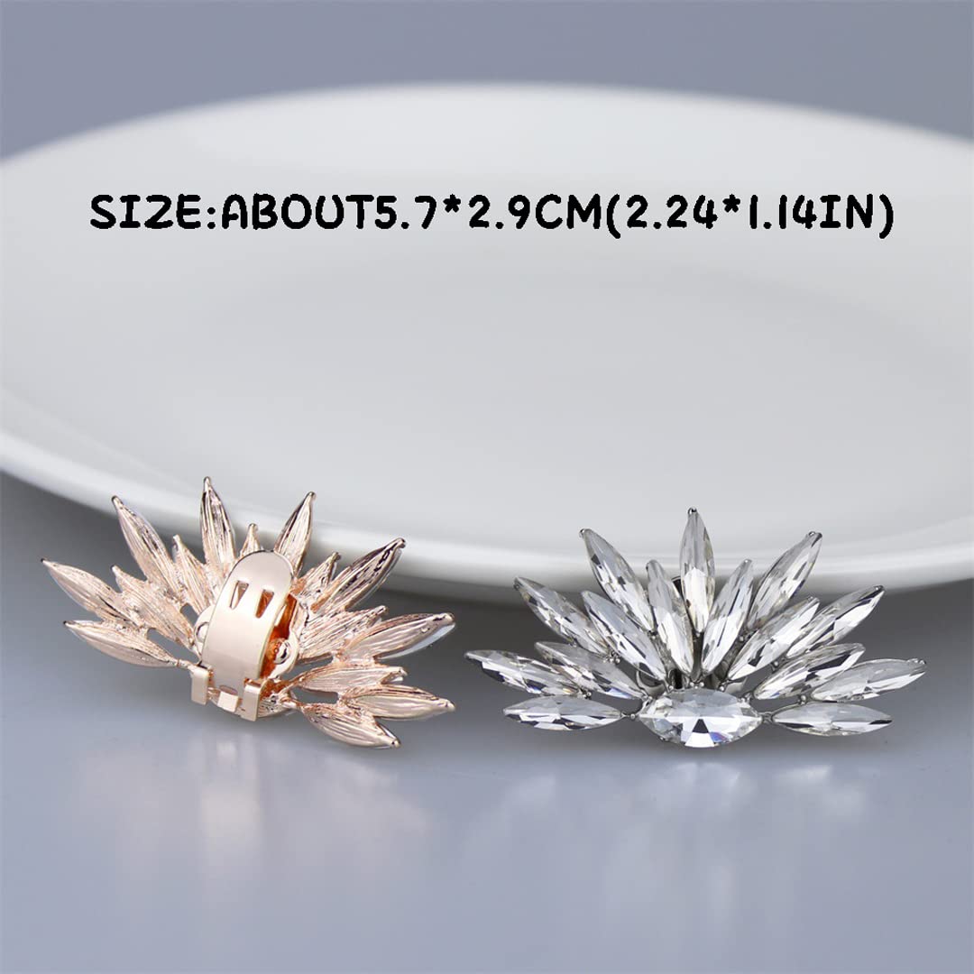 2 Pcs Crystal Feather Shoe Clips - Detachable Metal Shoe Buckles for Women | Elegant Shoe Decorations & Charms for Wedding, Party, Prom | Perfect for Pumps, Flats & Heels - Bridal Accessories & Formal Occasions