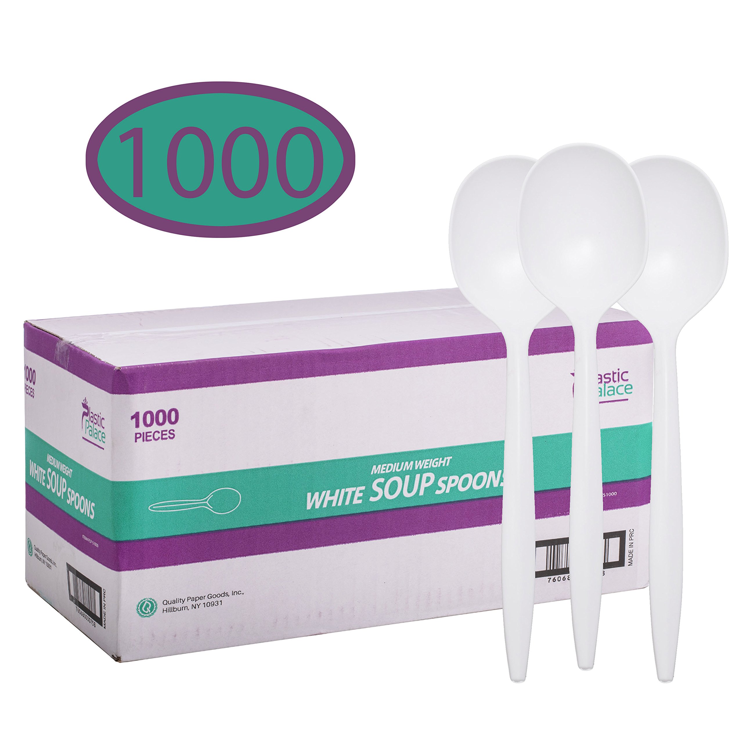 Disposable Plastic Spoons in Bulk - 1000 Count, Medium Weight White Plastic Cutlery for Soup, Desserts, Parties & Catering | Durable & Eco-Friendly
