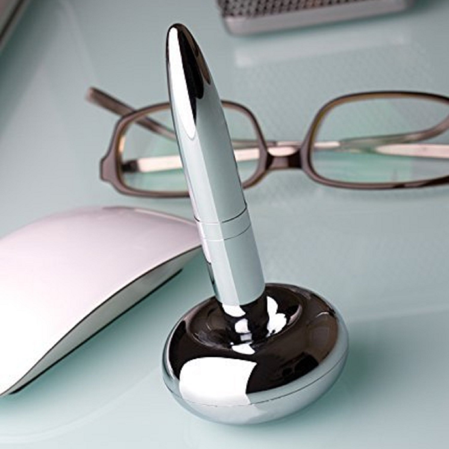Floating Magnetic Pen with Chrome Ballpoint - Magnetic Base Writing Pen & Office Paperweight - Perfect for Desk Decor, Gifts, and Unique Office Supplies
