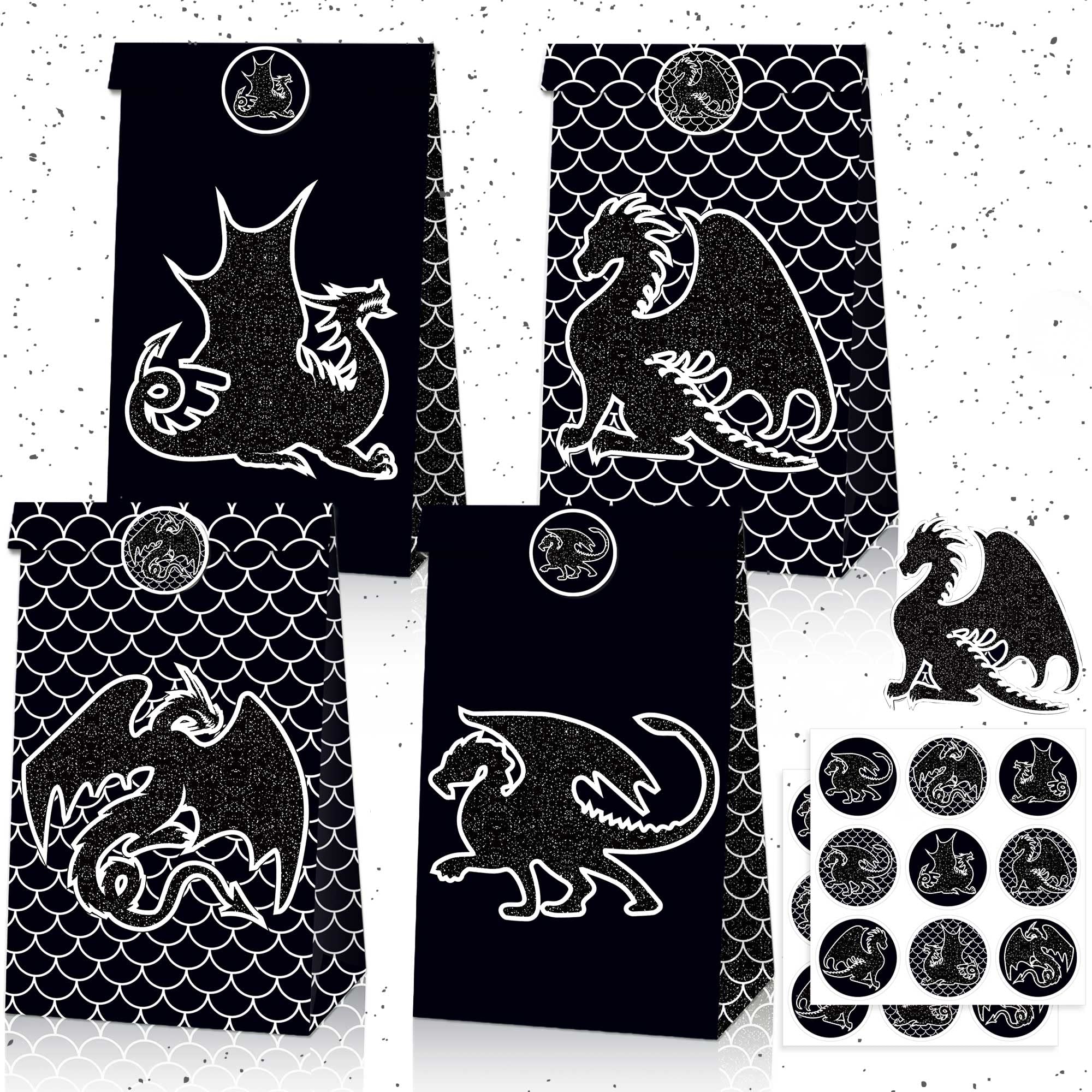 JeVenis Dragon Party Favor Bags - Fantasy Themed Party Supplies & Favors for Kids Birthday, Baby Shower, and Themed Events - Perfect for Dragon Birthday Party Decorations and Goodie Bags