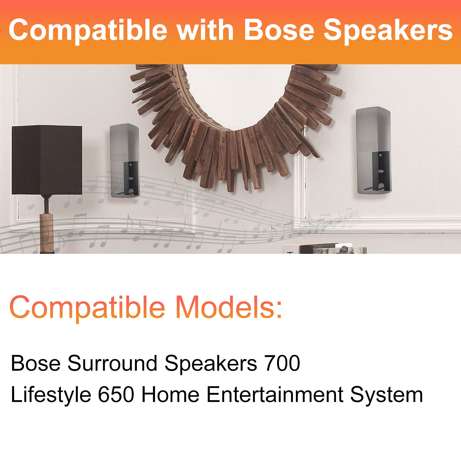 Bose Wall Mount Brackets for Bose Surround Speakers 700 & OmniJewel Lifestyle 650 - Black Speaker Mounting Kit for Home Theater System - Perfect for Wall Installation in Living Room, Bedroom or Home Theater Setup