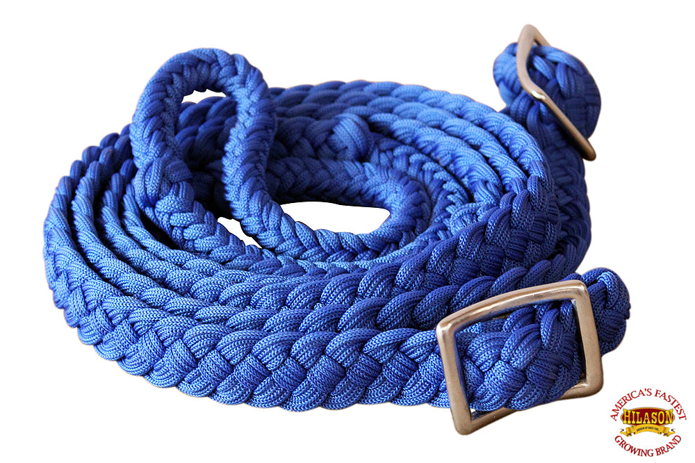 1 X 8Ft Hilason Braided Poly Barrel Horse Racing Reins with Flat Grip Knots - Durable & Comfortable for Western Riding, Roping, and Training - Perfect for Barrel Racing, Trail Riding, and Equestrian Sports