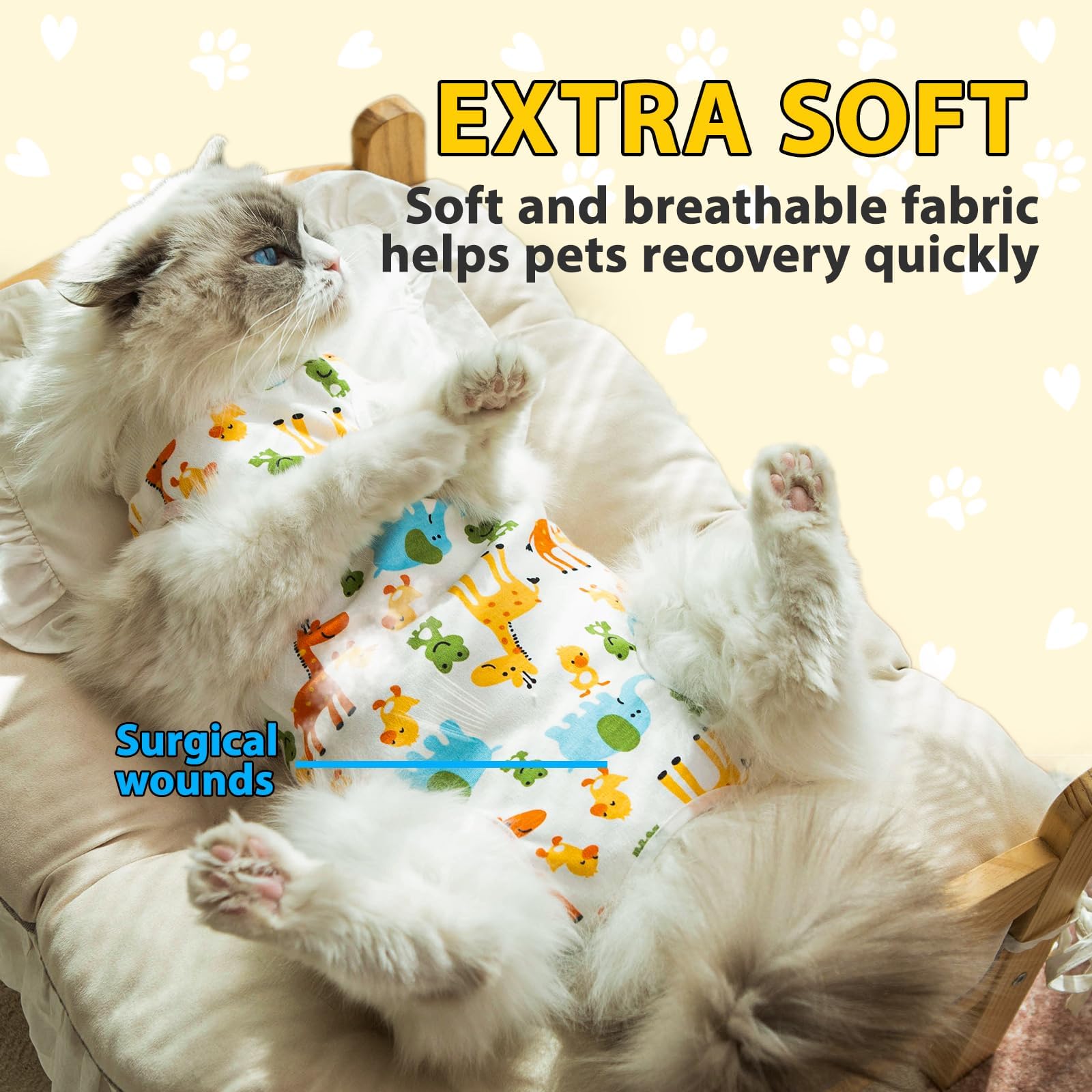 Post-Surgery Cat Recovery Suit for Female & Male Cats - Soft, Breathable Onesie to Prevent Licking Wounds - Alternative to Cat Cone - Giraffe Print (Size M) - Perfect for Post-Spay/Neuter Care & Wound Protection