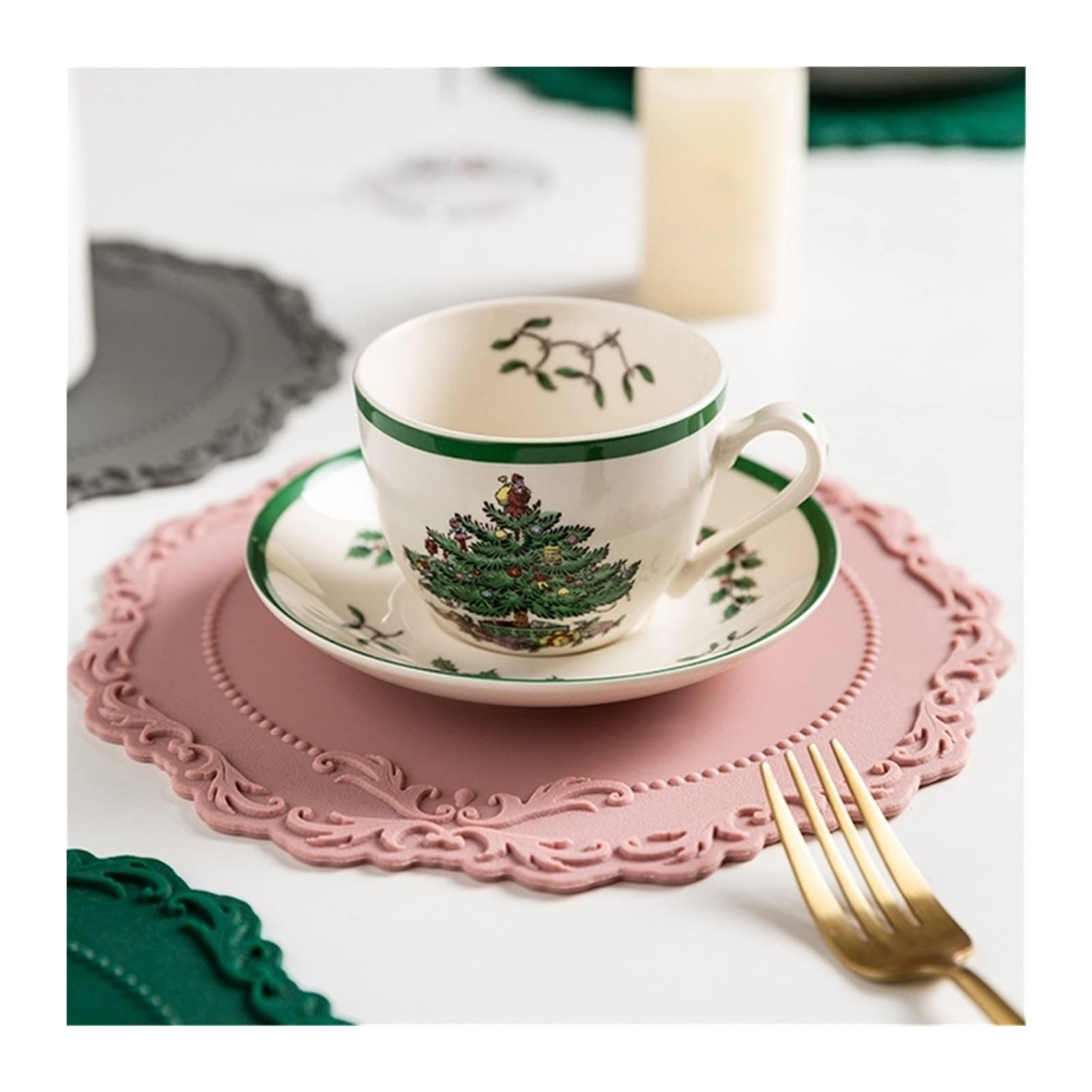 12/23/35cm Floral Placemats Set - Waterproof Table Mats for Dining, Kitchen & Coffee Table - Non-Slip Cup Pads (12cm Pink) - Perfect for Home Decor, Parties & Daily Use