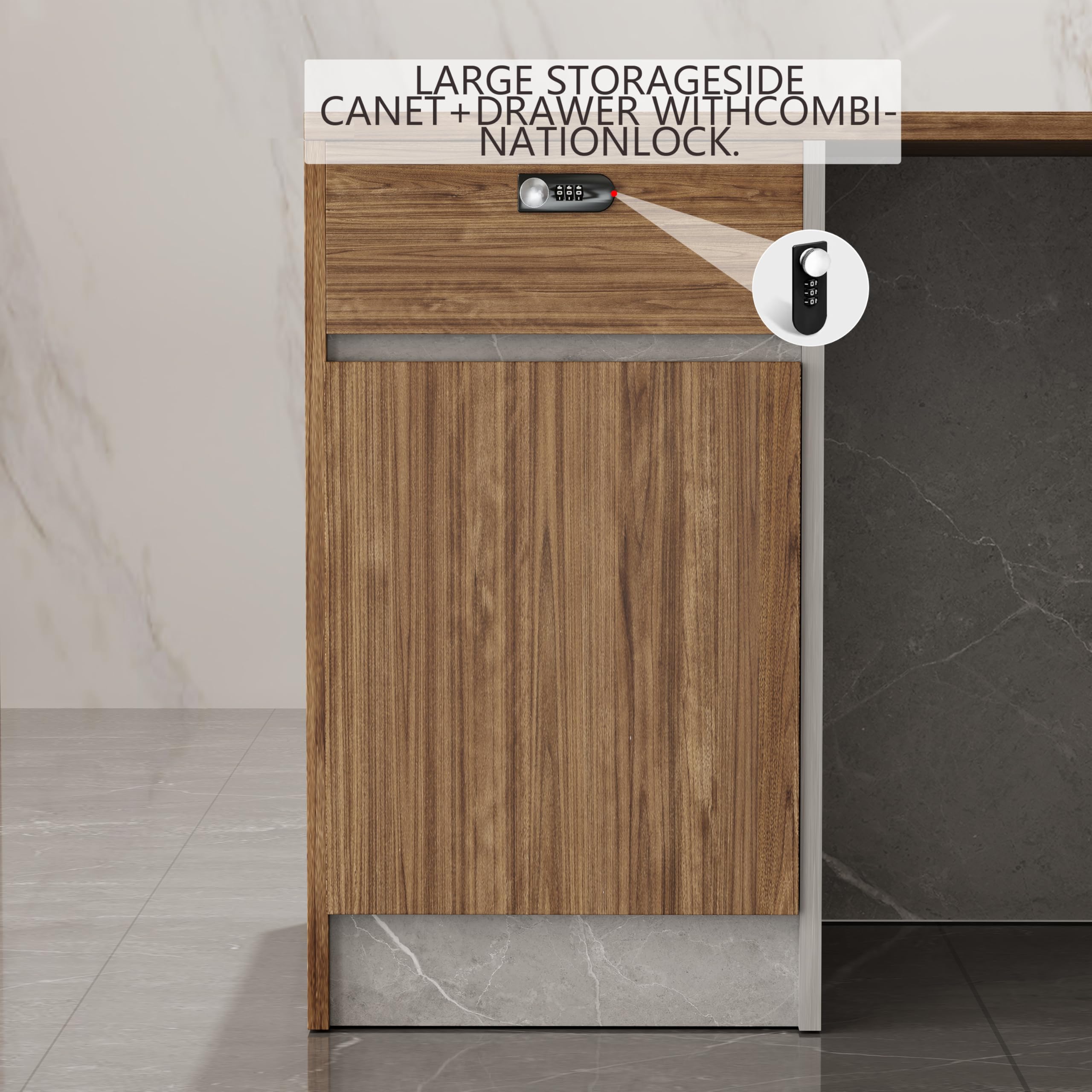Modern L-Shaped Reception Desk 63x24x41 Inches - White & Light Brown Office Furniture for Corporate, Hotel, and Clinic Lobby
