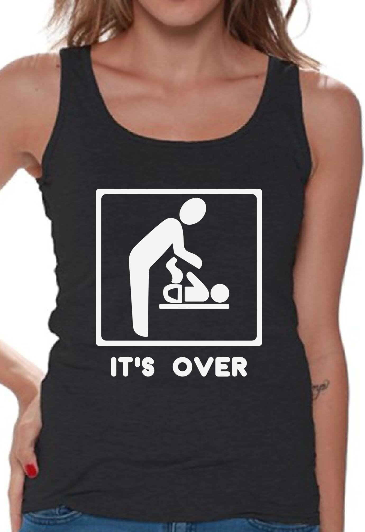 Funny Women's It's Over Tank Top - Humorous Graphic Tee for Women & Newborn Baby Outfit with Free Bookmark - Perfect for Gifts, Parties, and Casual Wear