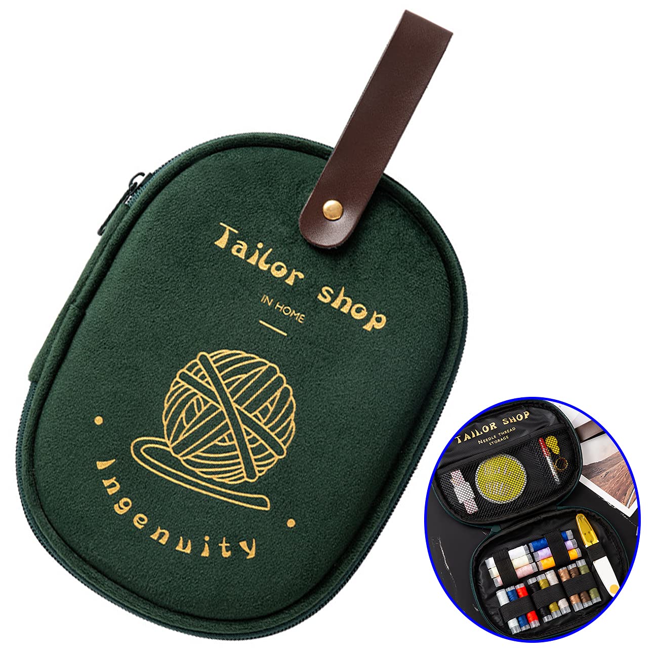 Premium Portable Sewing Kit with Velvet Sewing Box - 15 Spools Thread, Mini Manual Sewing Tools for Travel, Dorm & Home Use - Green, 6.3 x 7.9 x 0.8 Inches - Perfect for Quick Repairs, DIY Crafts & Emergency Stitching