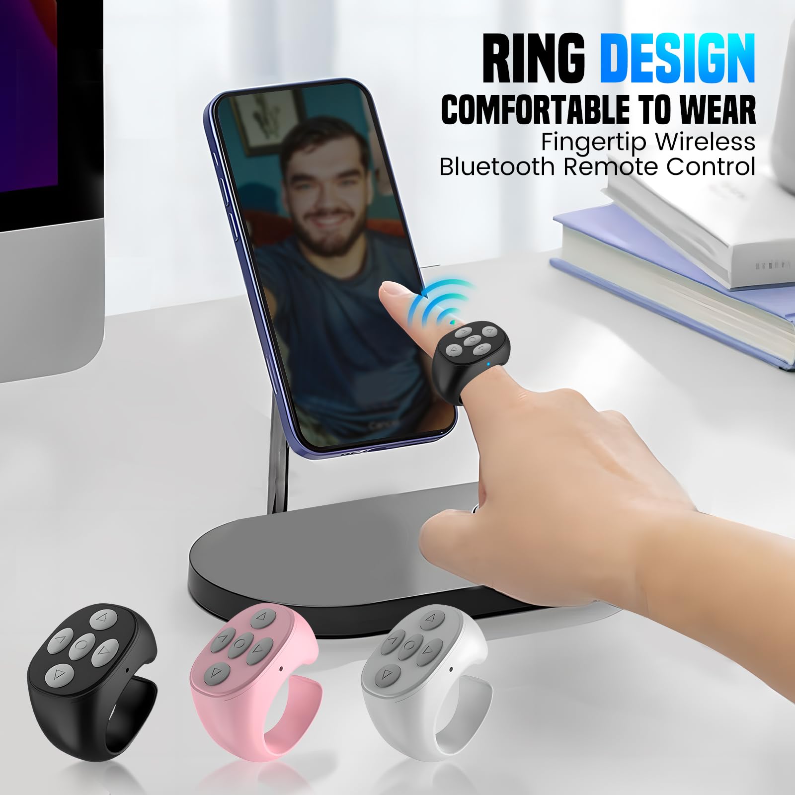 2025 New Wireless Bluetooth Remote Control Ring - Rechargeable Page Turner for Video Scrolling, Camera & Presentations - Black | Perfect for YouTube Creators, Online Teachers & Remote Work