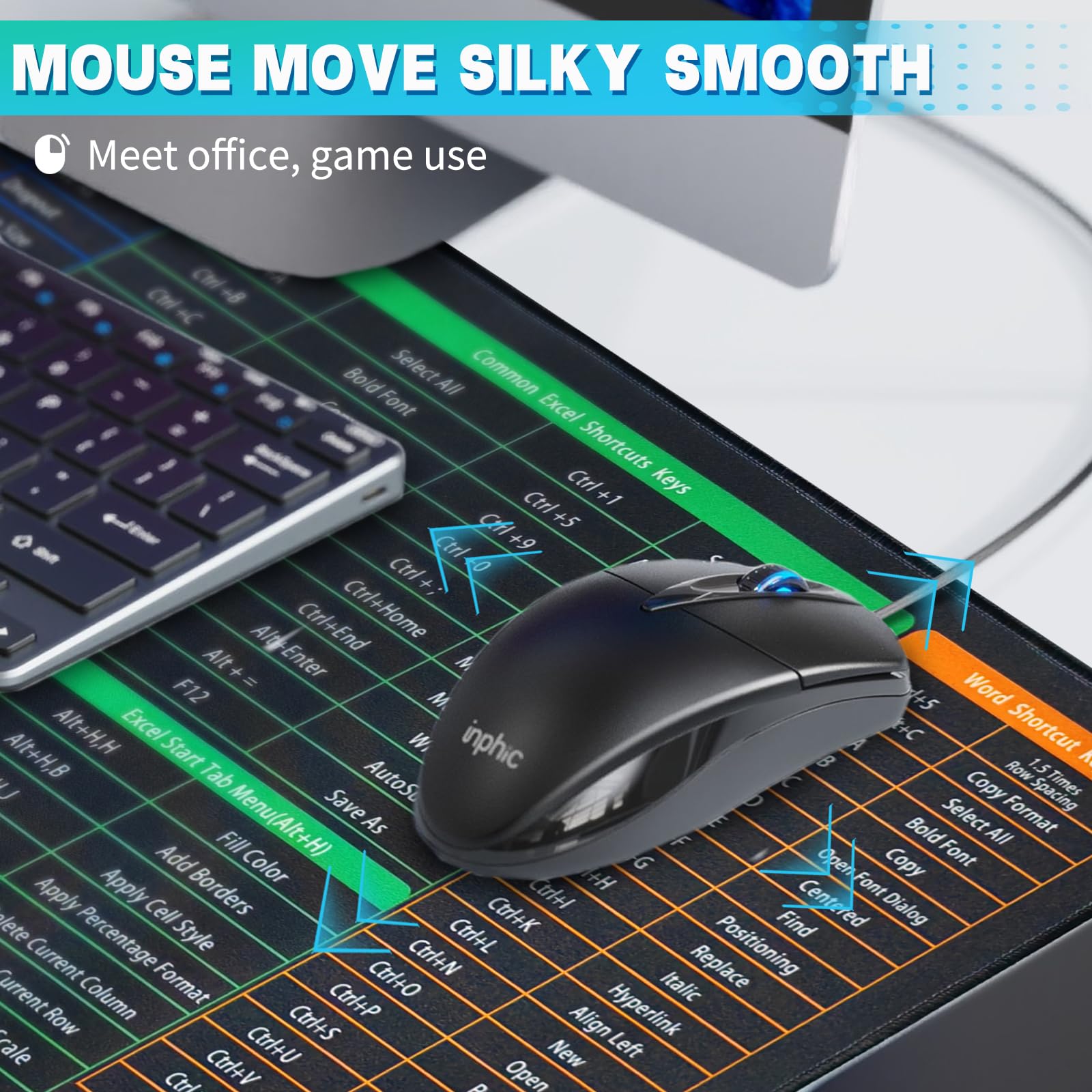 Excel Shortcuts Cheat Sheet Mouse Pad - Large Non-Slip Office Desk Mat with PS/Word/PPT Keyboard Shortcuts, Perfect Spreadsheet Accessory for PC Users - Ideal Employee Appreciation Gift (27.5x11.8x0.08 Inches) | Boost Productivity for Accountants, Data Analysts & Office Professionals
