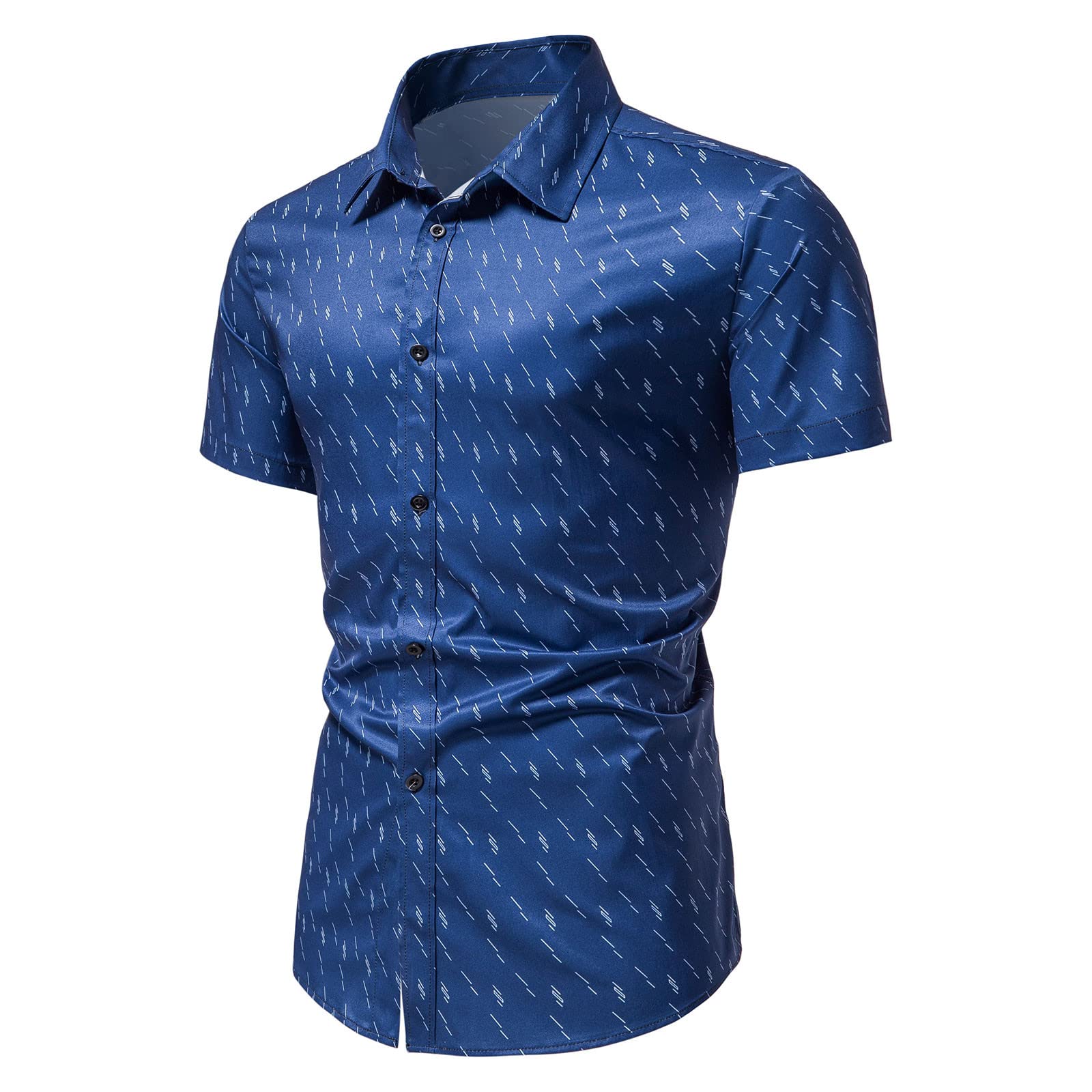 Men's Short Sleeve Polka Dot Dress Shirt - Slim Fit Lapel Casual Business Button Down Shirt for Office, Party & Summer Outings