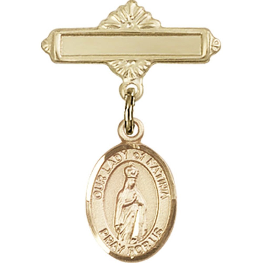 Gold Filled Our Lady of Fatima Baby Badge Pin - 1 X 5/8 Inches Religious Charm for Baptism, First Communion & Baby Blessing Jewelry