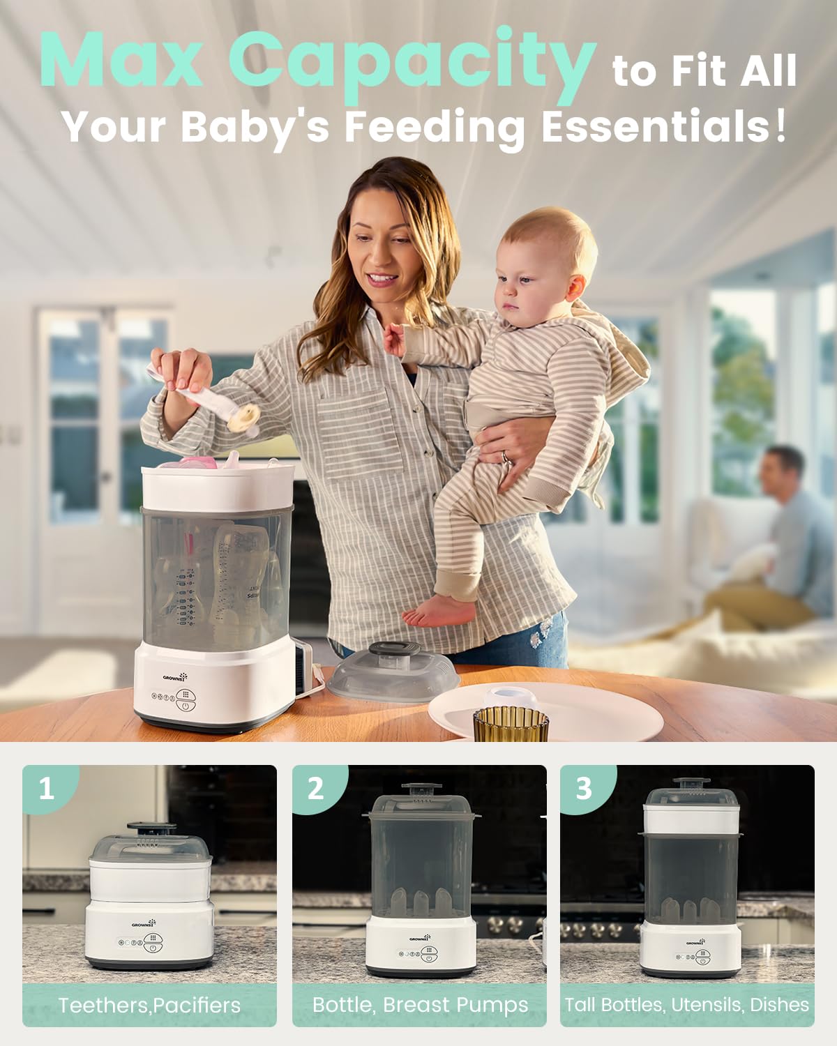 Electric Baby Bottle Sterilizer and Dryer - Compact Steam Sanitizer for Bottles, Pacifiers & Breast Pump Parts (Black) | Perfect for Nursery, Travel & Daily Baby Care