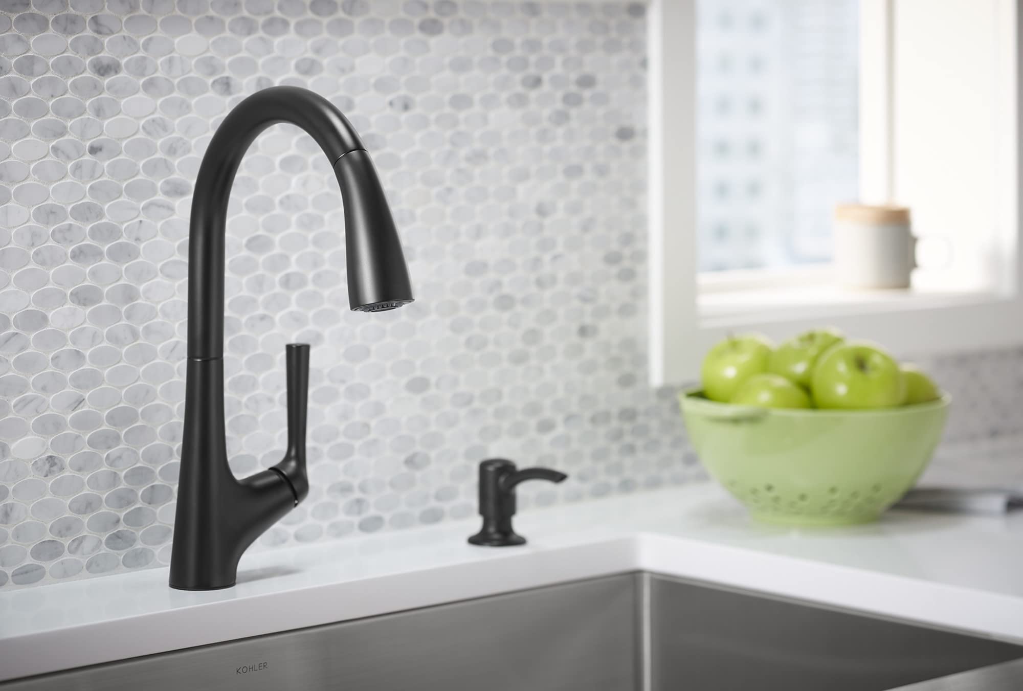 KOHLER R77748-SD-BL Matte Black Touchless Pull Down Kitchen Faucet with Soap Dispenser - Hands-Free Sink Faucet for Modern Kitchens, Perfect for Cooking & Cleaning