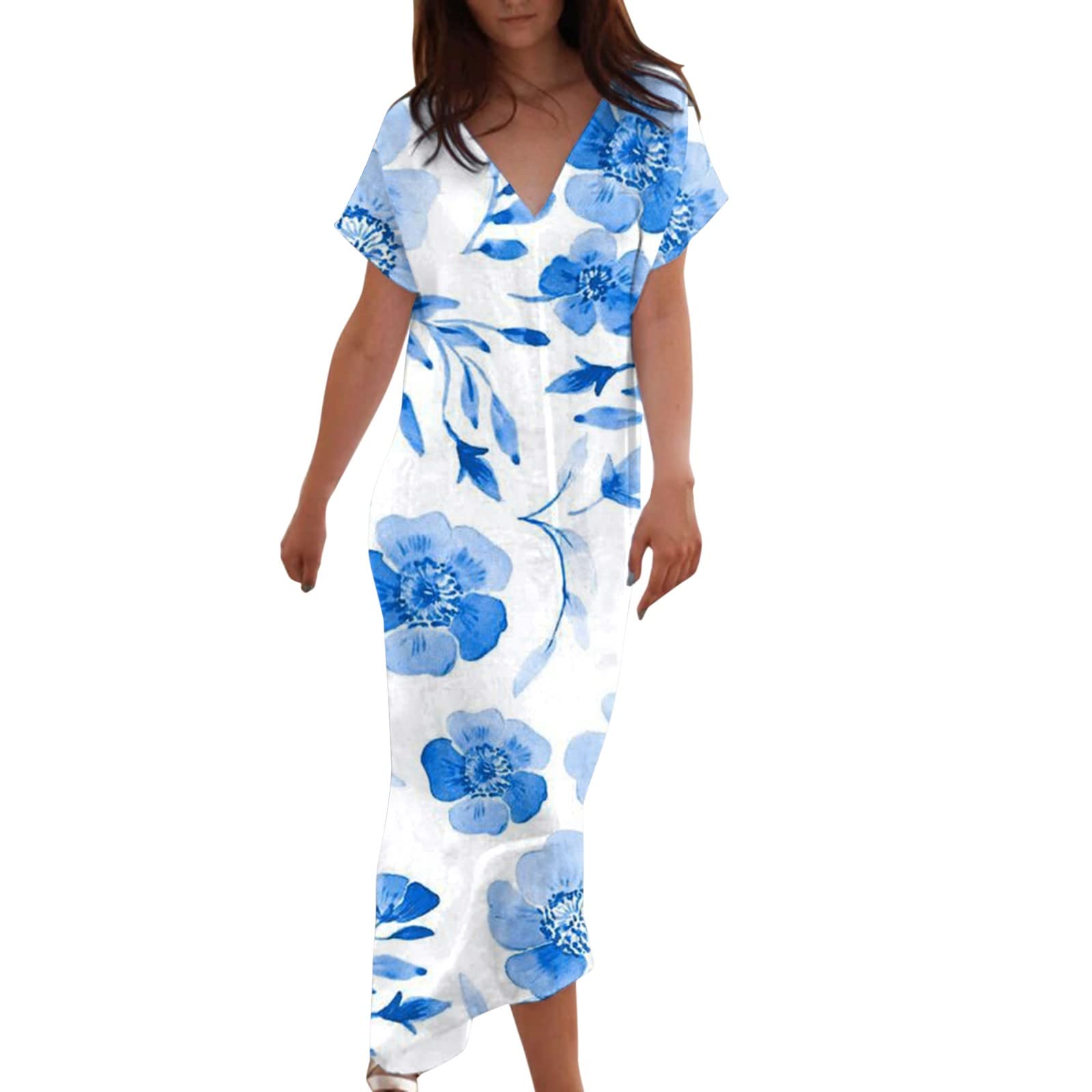 Women's Summer Linen Cocktail Dress - Short Sleeve V-Neck Loose Fit Casual Beach Cover Up | Perfect for Outdoor Parties, Vacations & Date Nights