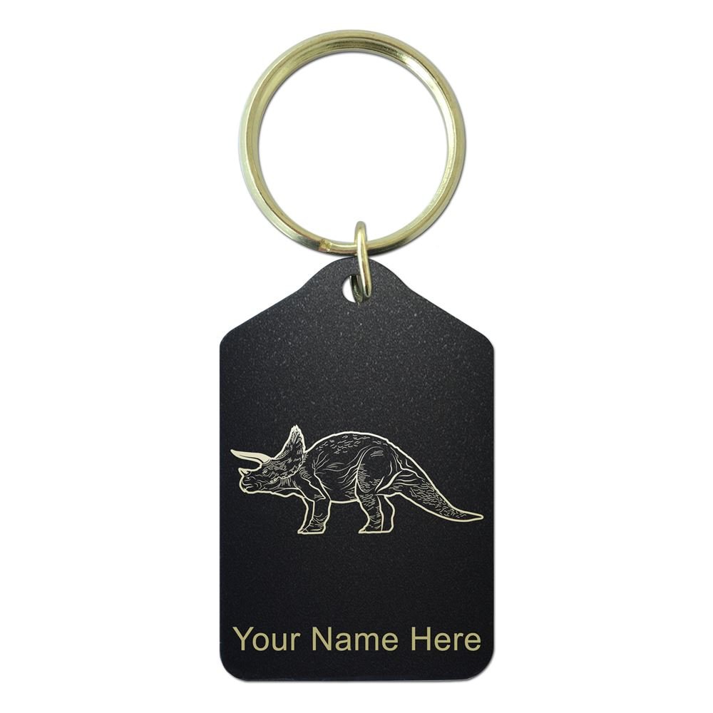Personalized Triceratops Dinosaur Keychain - Custom Engraved Black Metal Gift for Men, Women & Kids - Perfect for Home, Car Keys & Backpacks