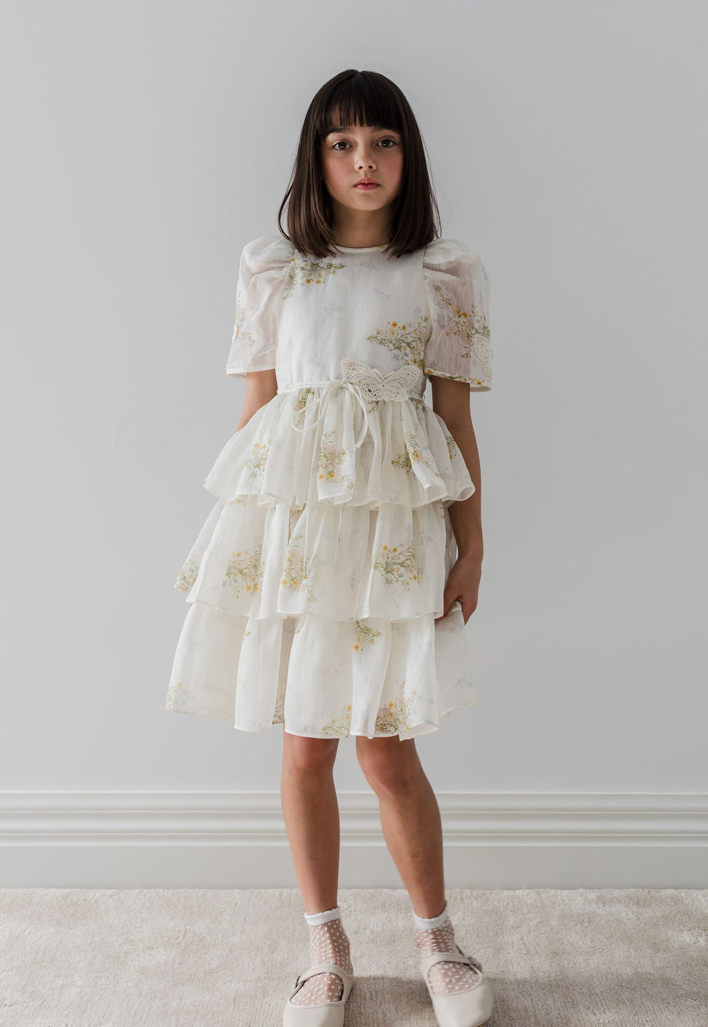 Petite Amalie Elbow Sleeve Floral Butterfly Print Dress for Women | Spring Meadow Flowy Midi Dress | Perfect for Garden Parties, Brunch Dates & Summer Weddings