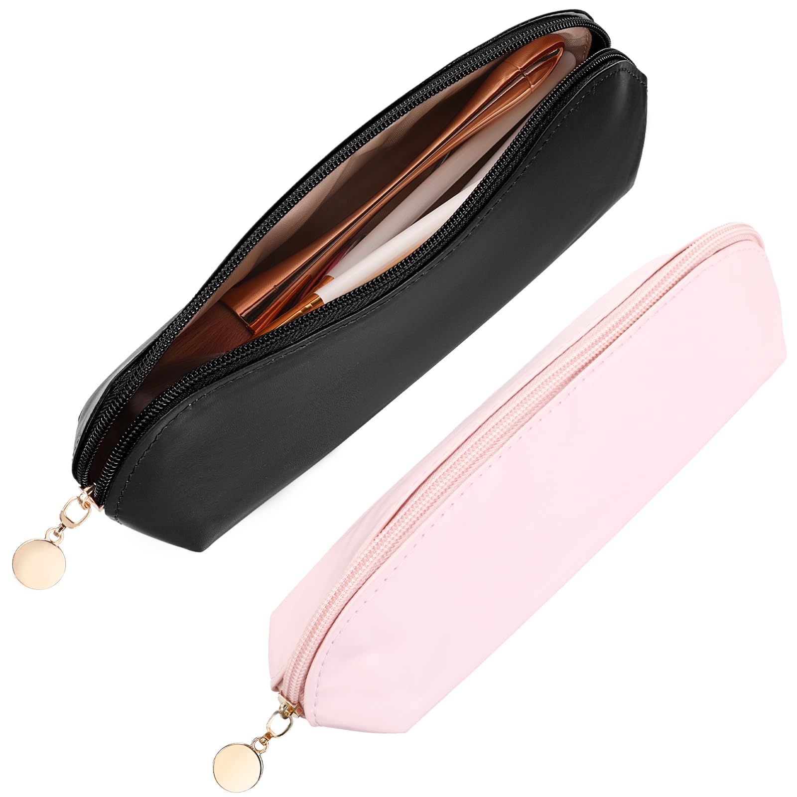 Premium PU Leather Travel Makeup Brush Holder with Zipper Closure - Portable & Washable Cosmetic Brush Organizer Pouch for Daily Use, Work, Travel & Outdoor Activities (Black, Pink) | Perfect for Makeup Artists, On-the-Go Touchups & Compact Storage