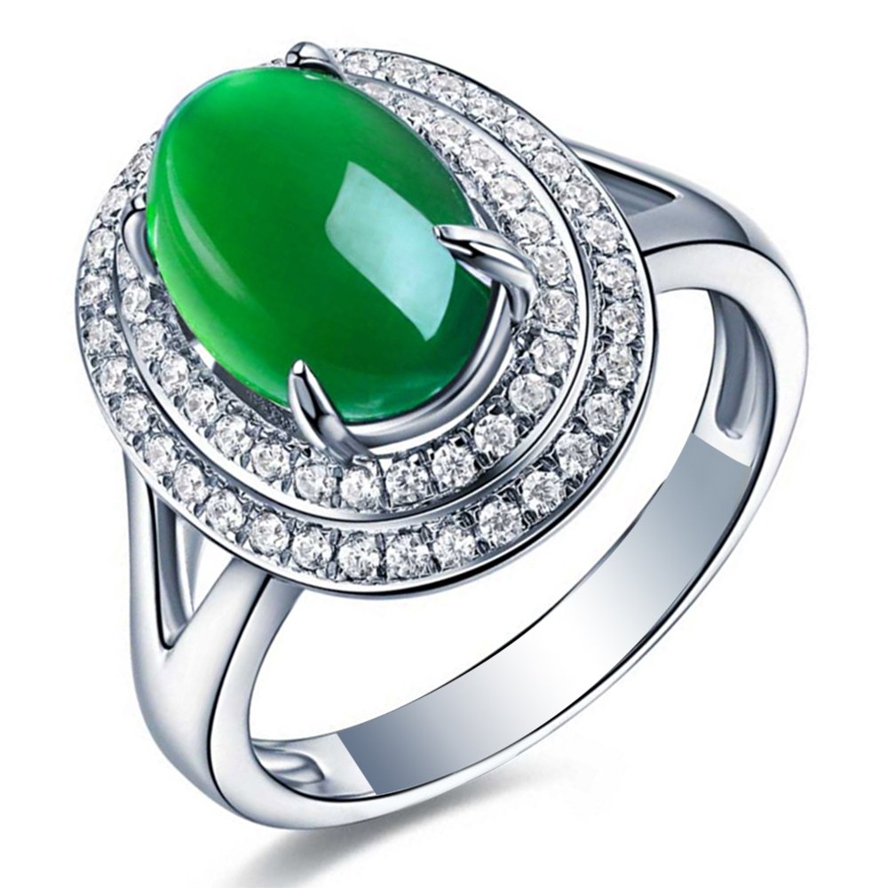 Elegant Green Chalcedony & Cubic Zirconia 925 Sterling Silver White Gold Plated Wedding Engagement Ring Set for Women - Perfect for Proposals, Anniversaries & Special Occasions