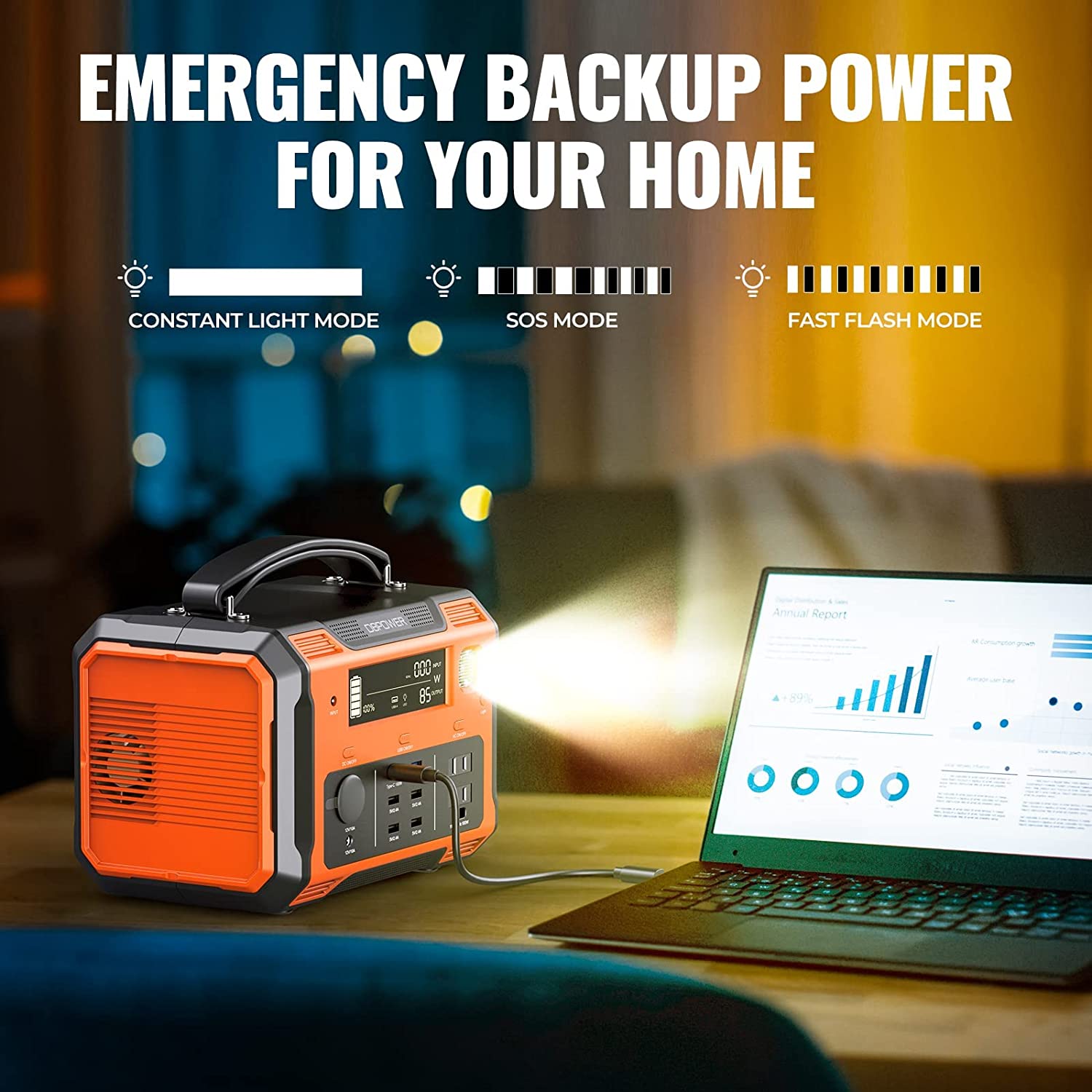 DBPOWER PWPG0009 500W 505Wh 140000mAh Portable Power Station with LED Light - Solar Battery Generator for Camping, Outdoor Adventures & Emergency Backup Power