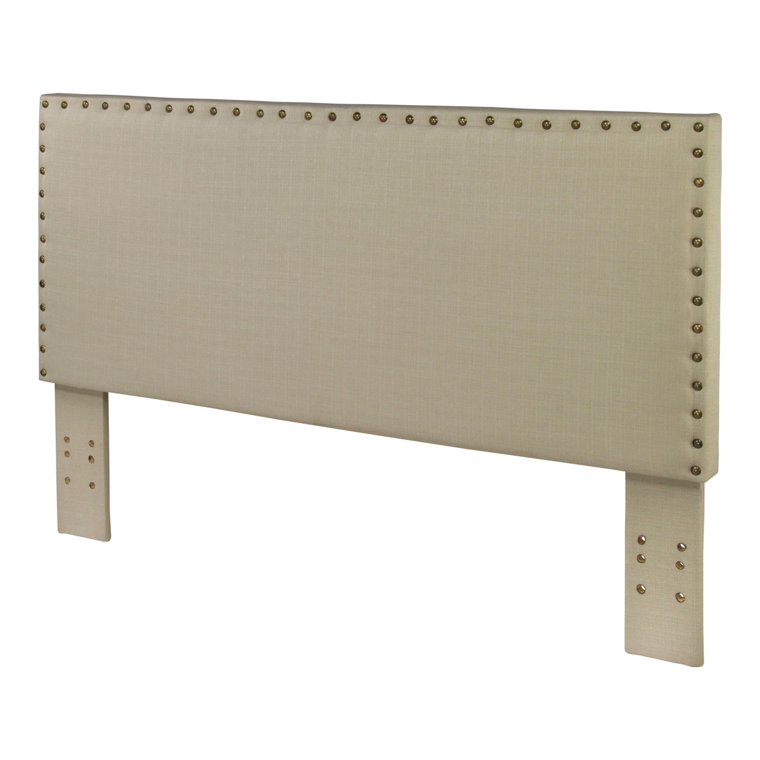 Furniture of America Petunia Contemporary Nailhead Trim Fabric Upholstered Headboard - Full & Queen Size Bed Frame for Bedroom, Guest Room - Ivory White - Perfect for Modern Home Decor and Cozy Bedroom Makeovers