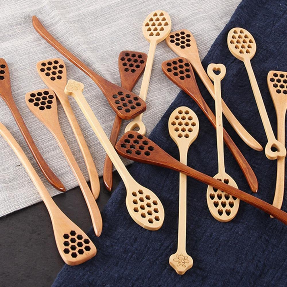 Premium Wooden Honey Dipper Stirring Spoon - Long Handle Natural Bee Honey Mixer for Tea, Coffee & Baking | Eco-Friendly Kitchen Utensil for Honey Lovers & Home Chefs