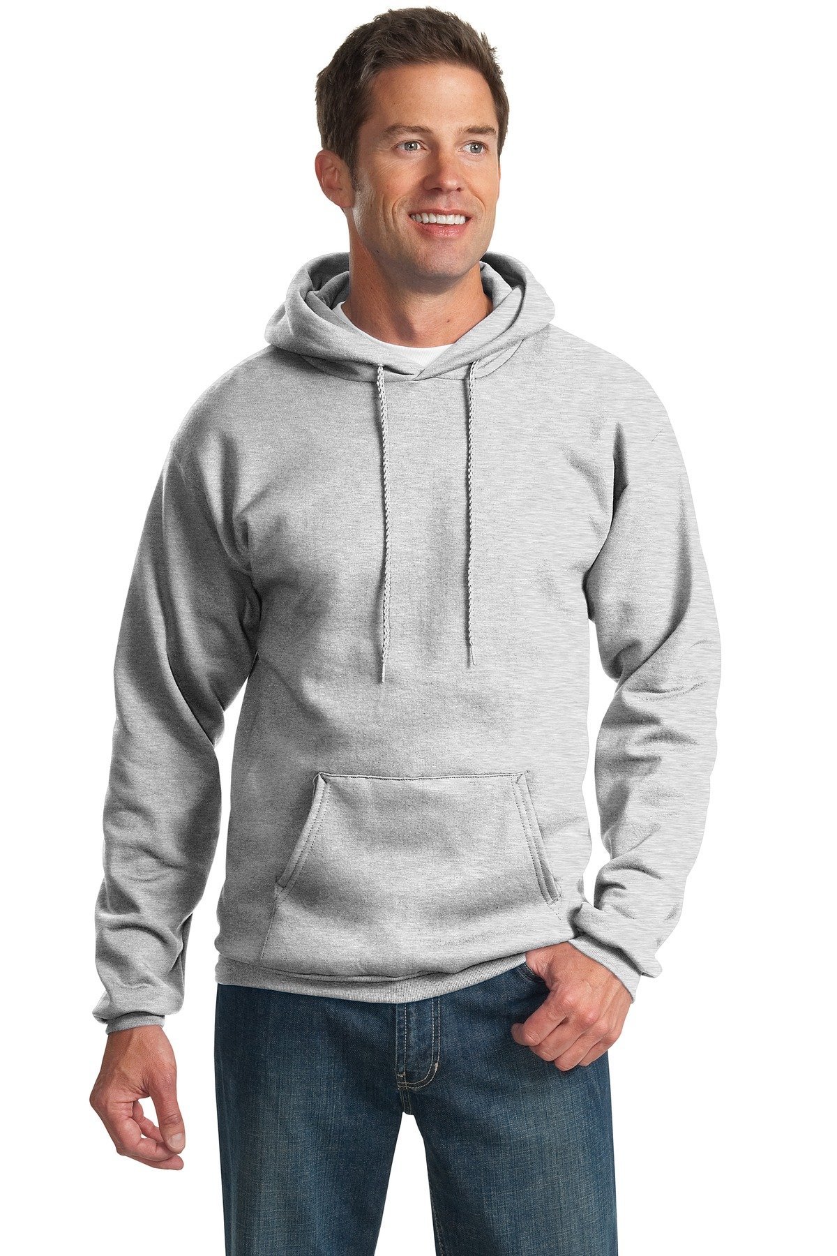 Port & Company Men's Tall Ultimate Hooded Sweatshirt - Ash Grey, Large Tall Size - Warm Fleece Pullover for Outdoor Activities & Casual Wear