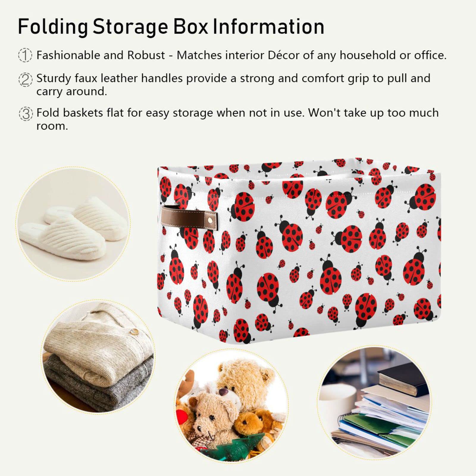 Wusikd Ladybug Storage Basket - Large Fabric Collapsible Organizer Bin with Handles for Closet, Nursery & Bedroom | Funny Home Decor Storage Solution for Toys, Clothes & Blankets