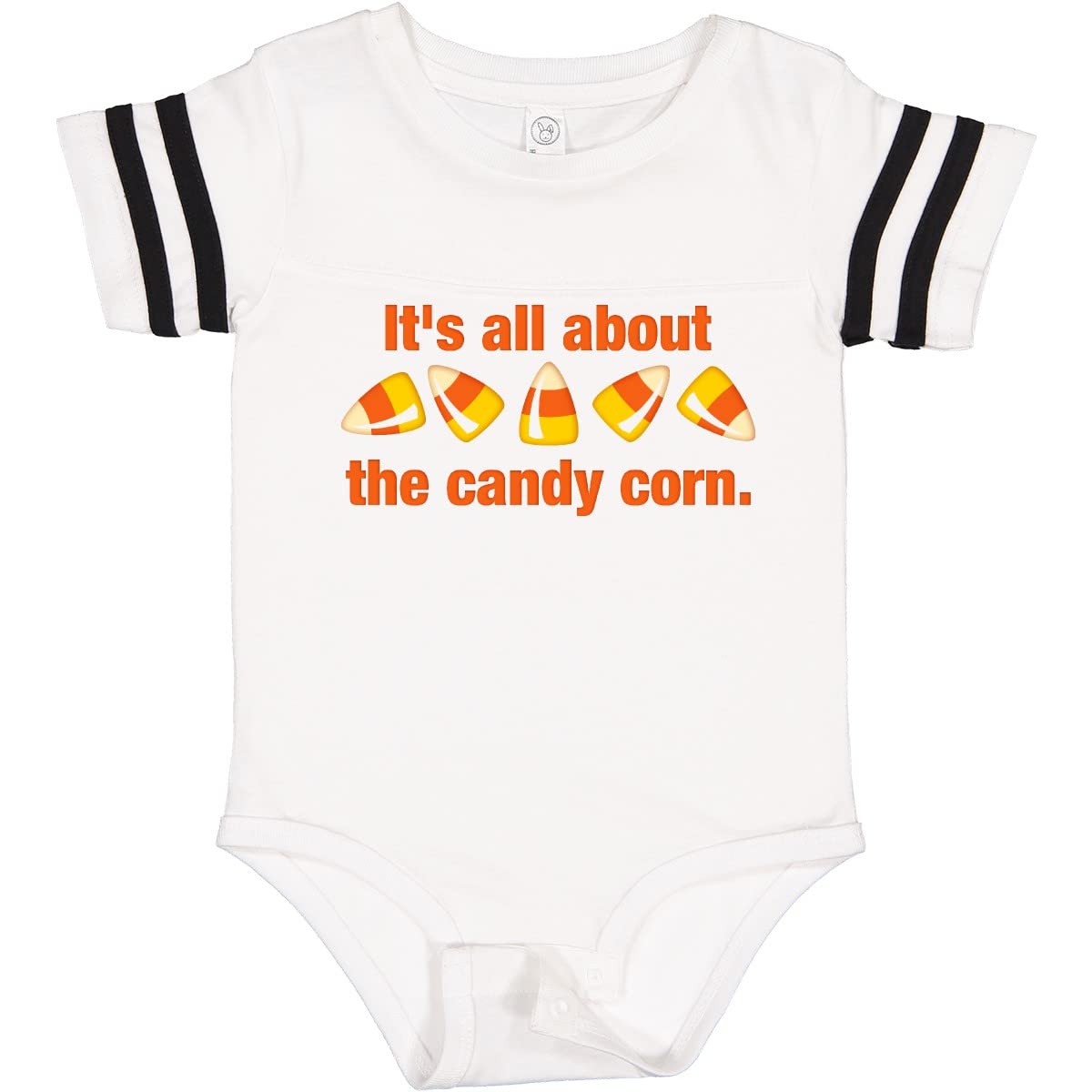 Inktastic All About the Candy Corn Baby Bodysuit - Cute Halloween Outfit for Infants & Toddlers - Perfect for Trick or Treating & Photo Shoots