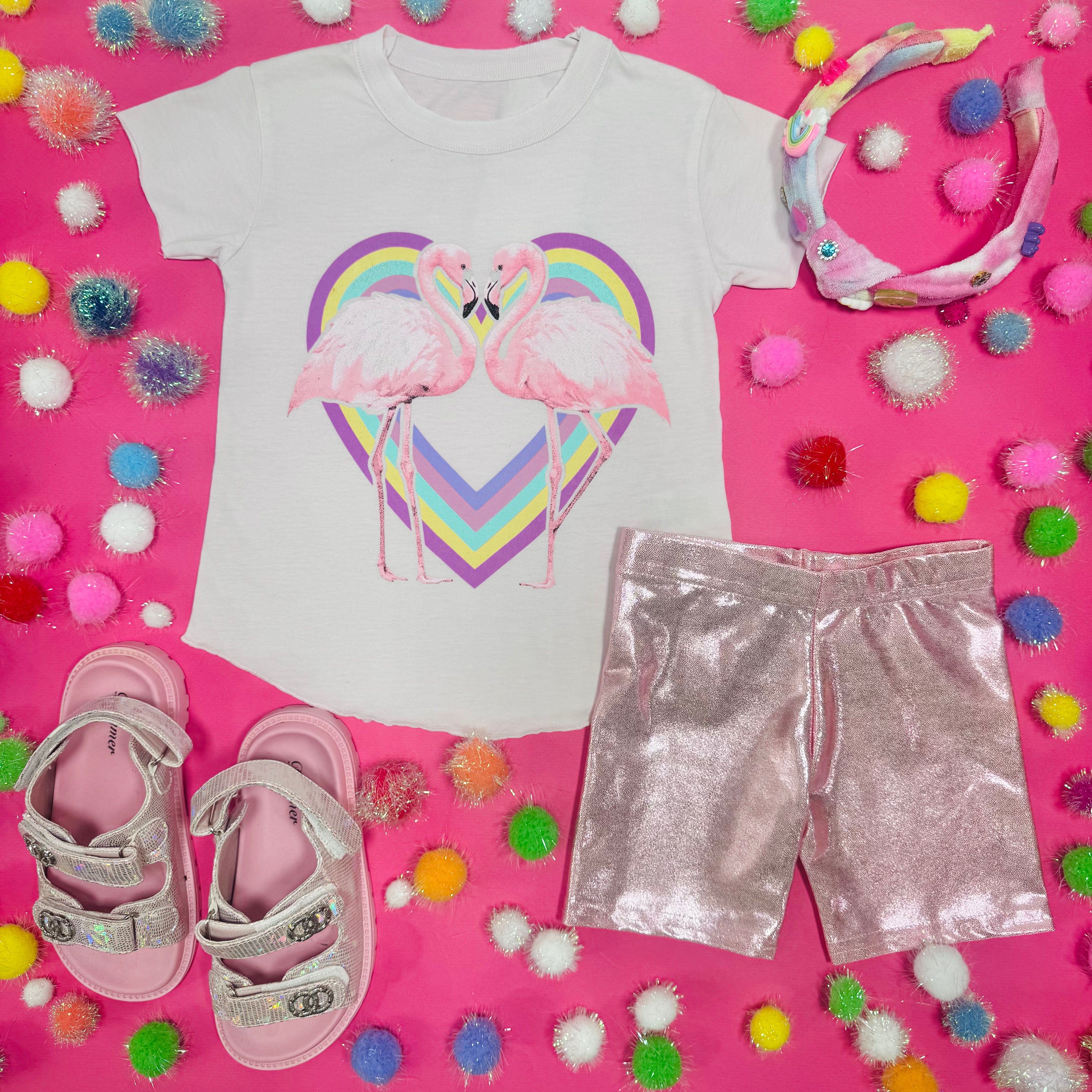 Flamingo Heart Print T-Shirt - Trendy Graphic Tee for Women & Men - Perfect for Summer, Beach, and Casual Outfits
