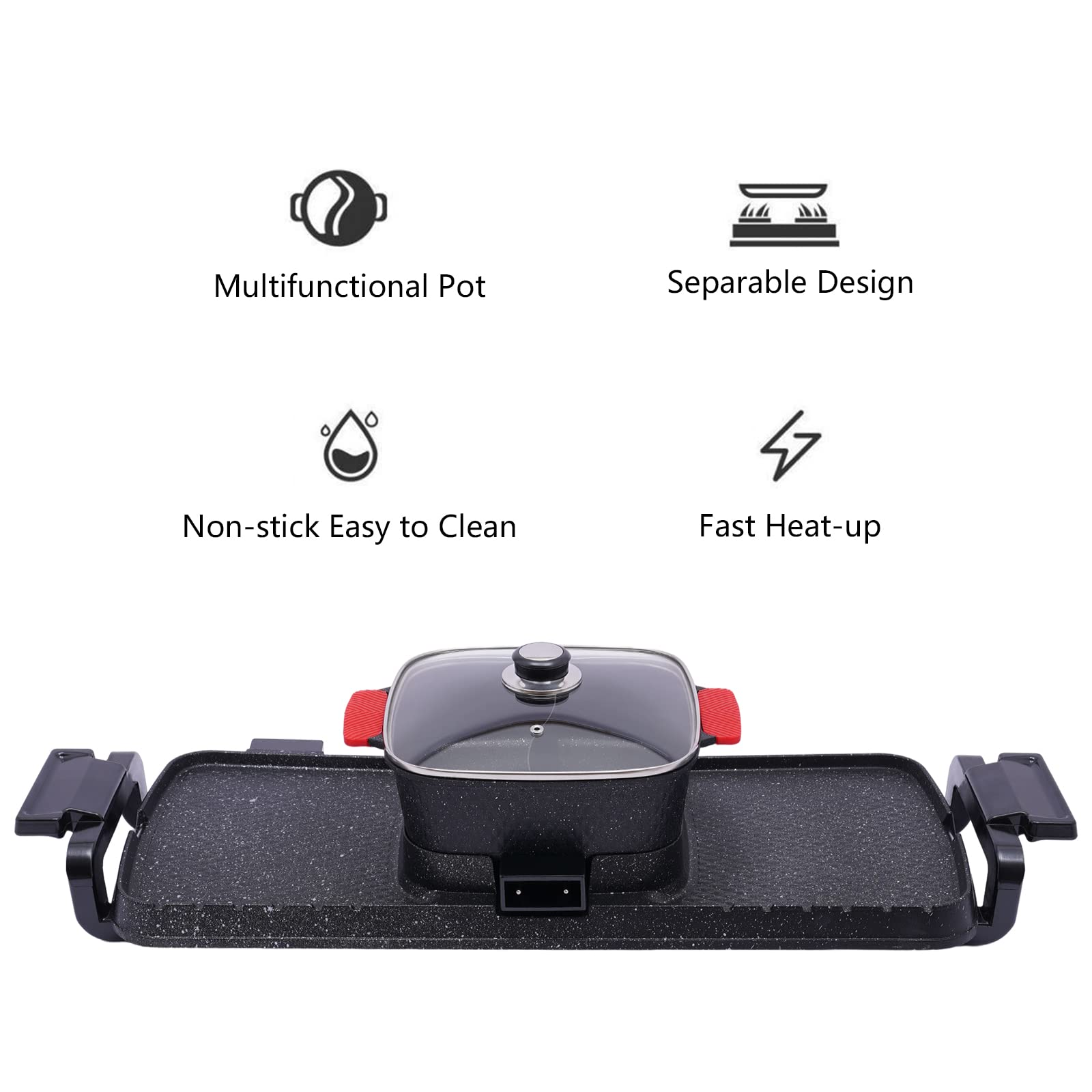 2-in-1 Electric Grill and Hot Pot Combo with Dual Temperature Control - 5 Adjustable Heat Settings for Korean BBQ, Teppanyaki & Shabu Shabu - Perfect for Family Dinners, Parties & Indoor Cooking