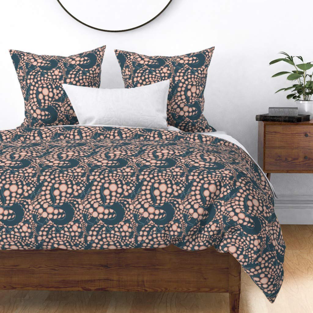 Tentacles Octopus Underwater Creature Duvet Cover - Twin Size Cotton Sateen Bedding Set | Nautical Beach Summer Abstract Print Customizable Home Decor | Perfect for Kids' Rooms, Coastal Themed Bedrooms & Vacation Homes