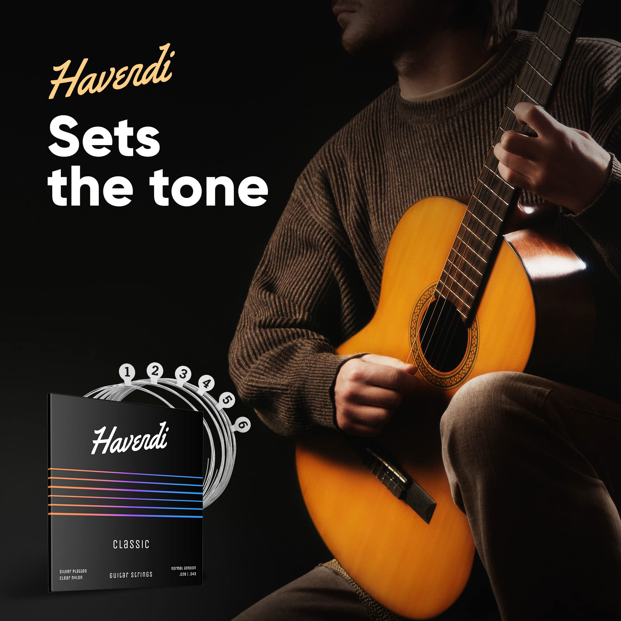 HAVENDI® Premium Nylon Classical Guitar Strings with Silver Coating - 6 String Set Includes 3 Picks for Warm, Brilliant Sound | Perfect for Beginners, Professionals & Live Performances