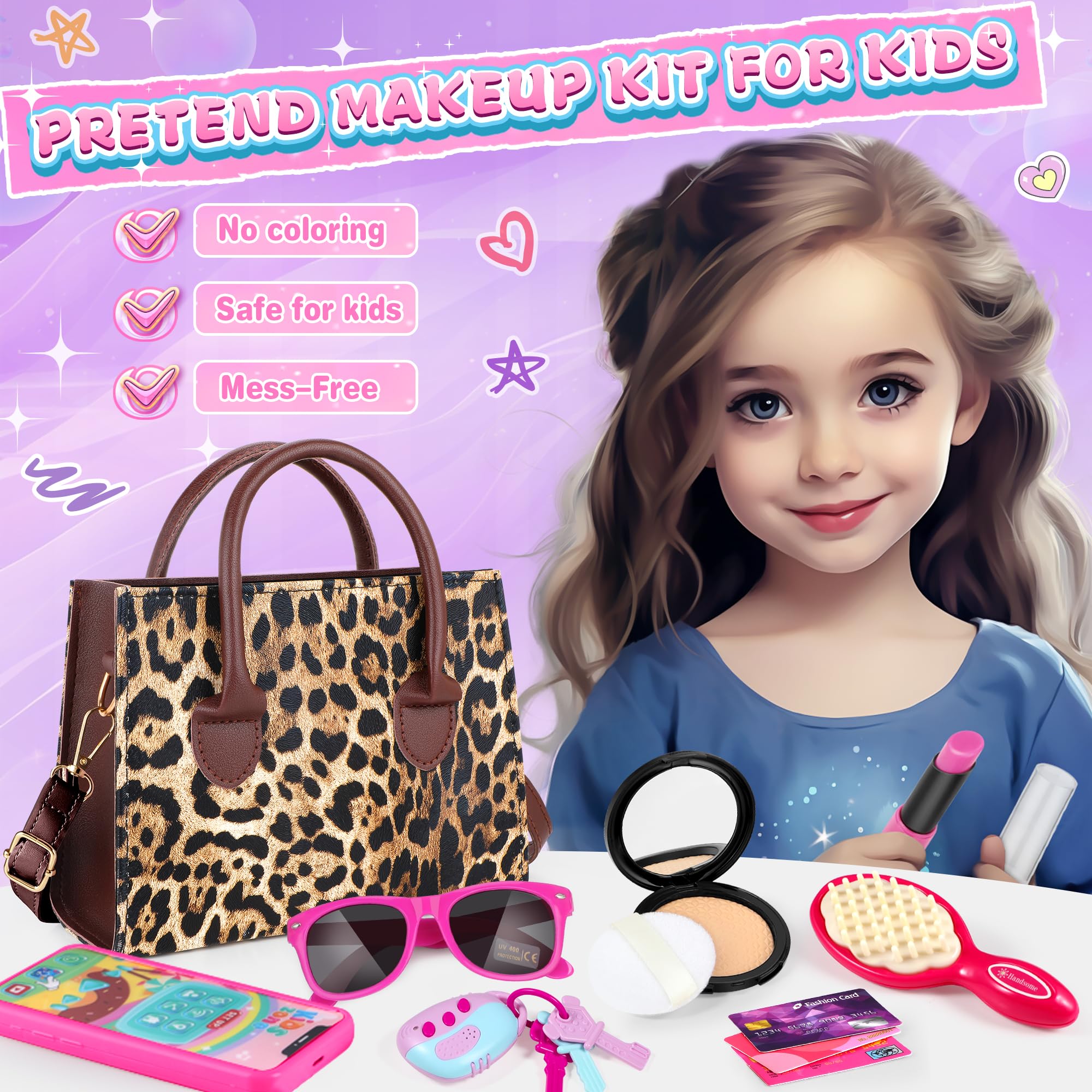 GIFTINBOX Pretend Play Toddler Purse for Girls Age 3-8 - Princess Toy Handbag with Accessories for Kids - Best Birthday Gift for 3 4 5 6 7 8 Year Old Girls - Perfect for Role Play, Dress Up & Tea Party Fun
