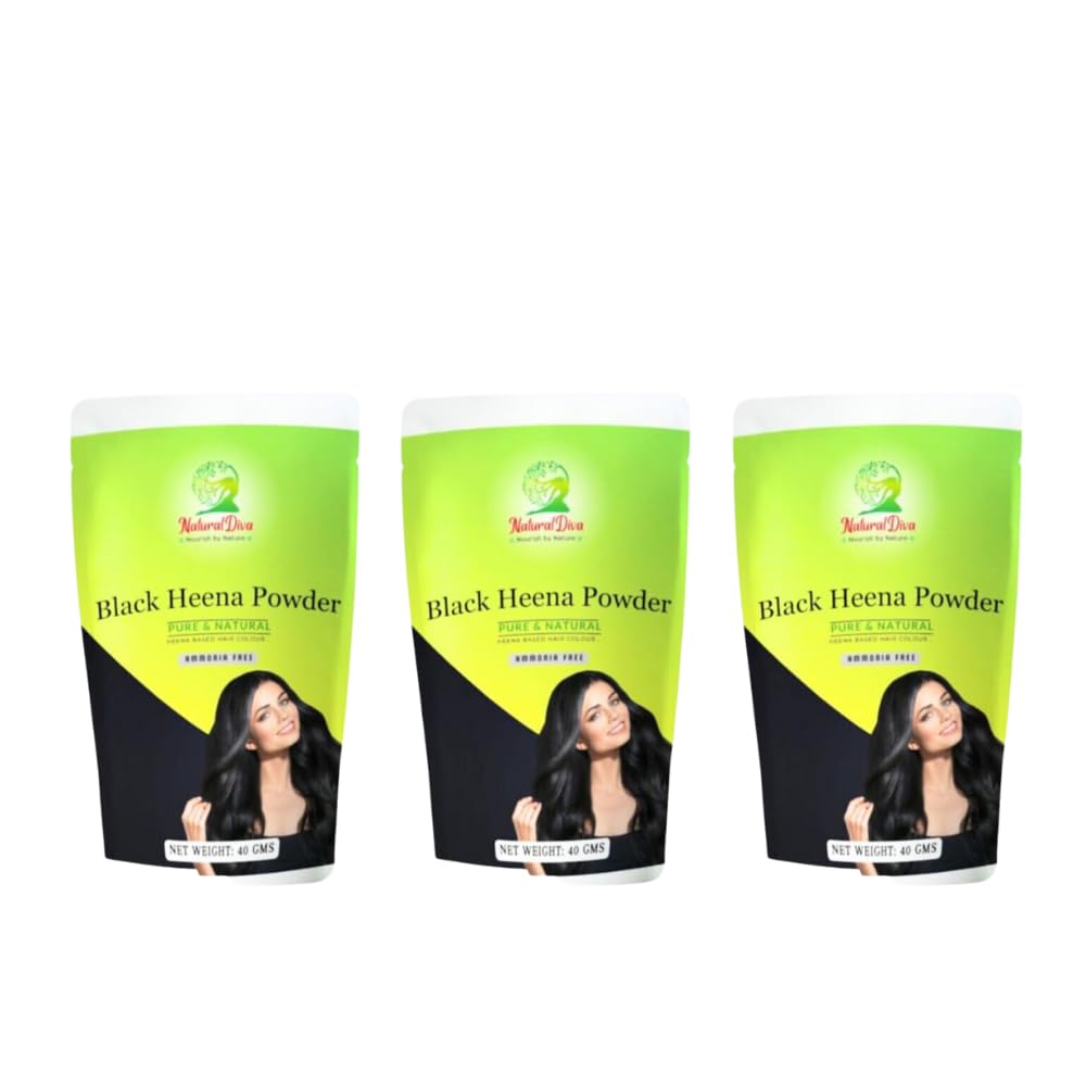 Natural Diva 3-Pack Organic Black Henna Powder for Hair Coloring | Chemical-Free, 120g | Enhances Shine & Natural Hair Color | Perfect for At-Home Hair Treatments & DIY Beauty Routines