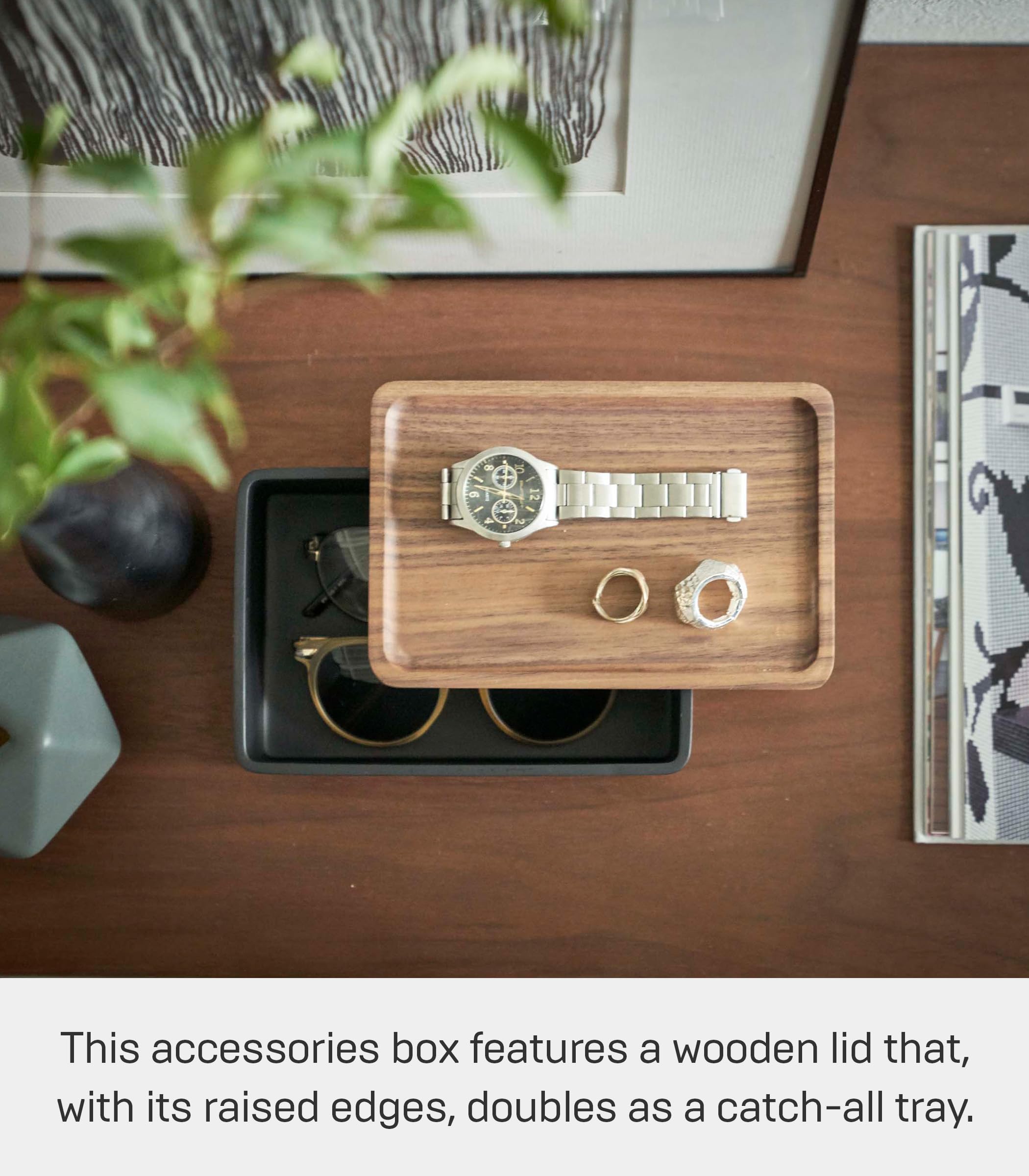 Yamazaki Home Rin Jewelry Box with Wooden Lid - Stylish Storage for Watches, Sunglasses & Accessories - Perfect for Bedroom, Bathroom & Vanity Organizer