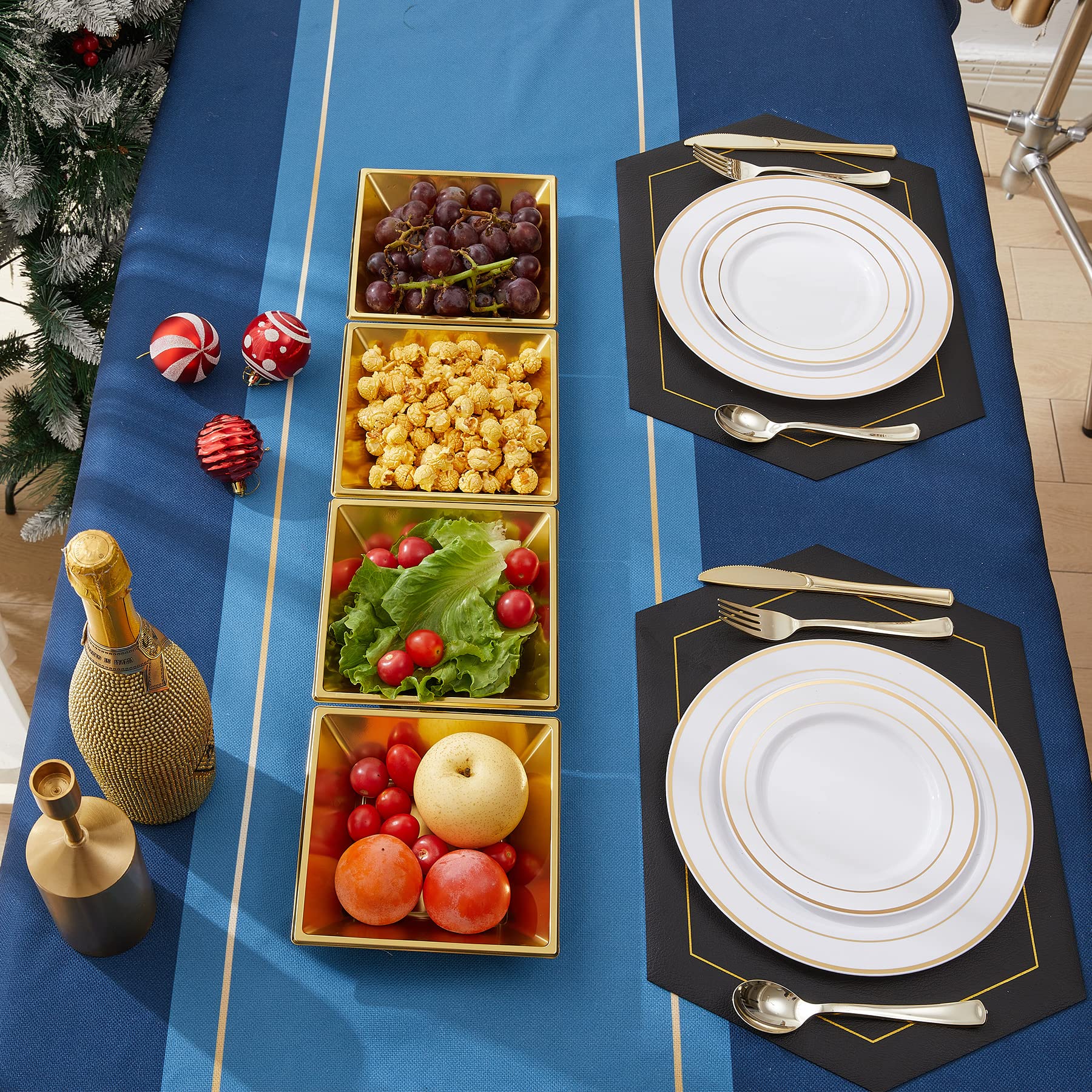 12oz Gold Plastic Bowls - 50 Pack Disposable Square Serving Bowls for Parties, Weddings & Birthdays