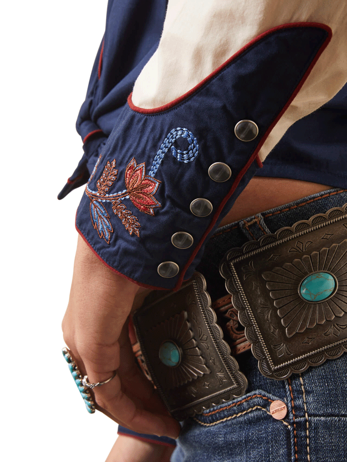 Ariat Women's Loretta Shirt - Navy Buttercream Western Plaid Button-Up Top for Casual Wear & Country Rides