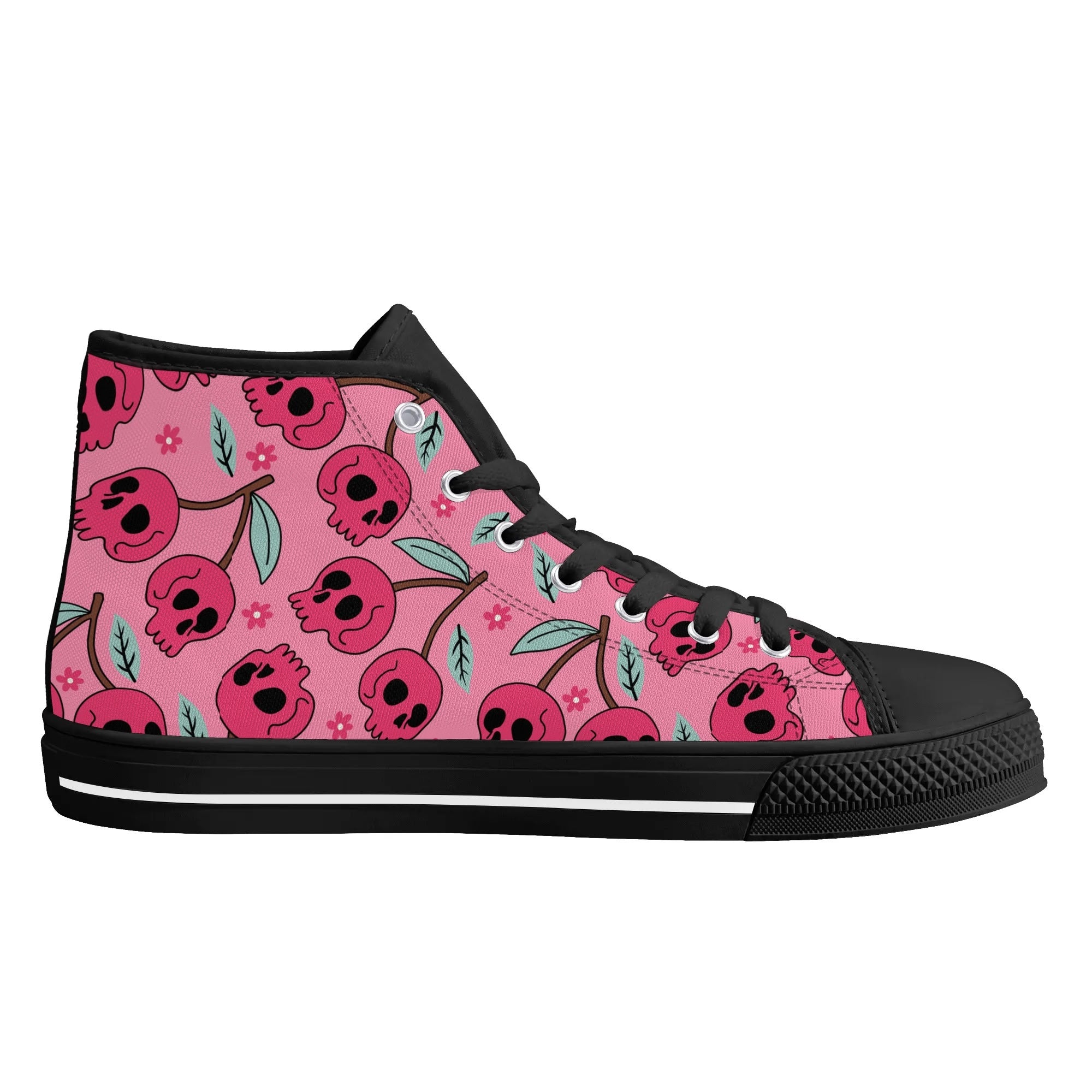 Cherry Skulls Rubber High Top Canvas Shoes for Men & Women - Vintage Punk Sneakers for Casual Wear, Street Fashion, and Skater Style