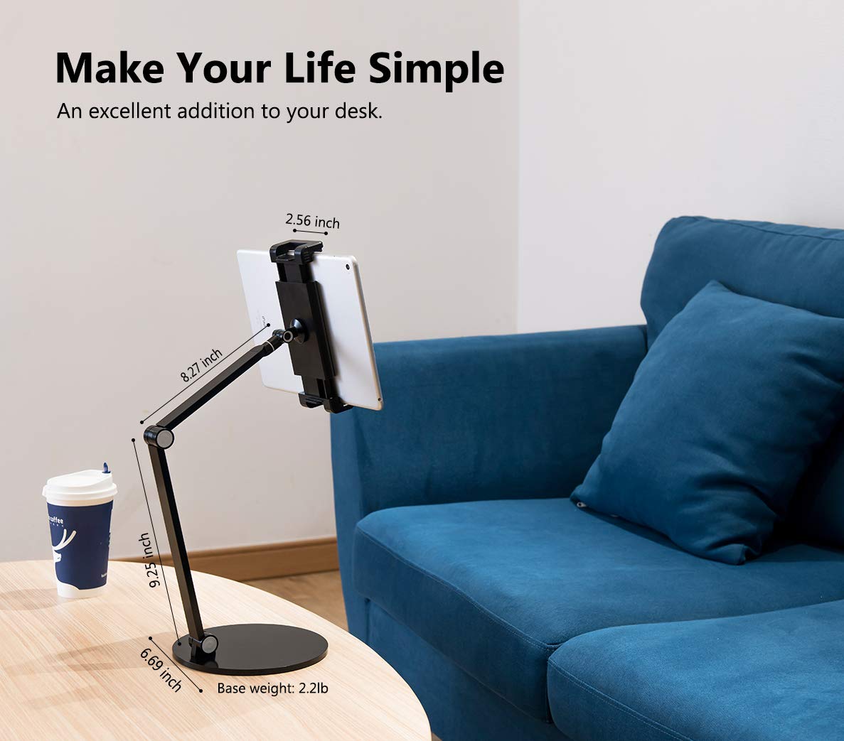 Adjustable Tablet Stand for 4.7''-13'' Screens - Multi-Angle & Height Adjustable Holder for iPad Pro 11/12.9, iPad Air/Mini, Microsoft Surface Pro - Perfect for Desk Work, Watching Movies & Video Calls