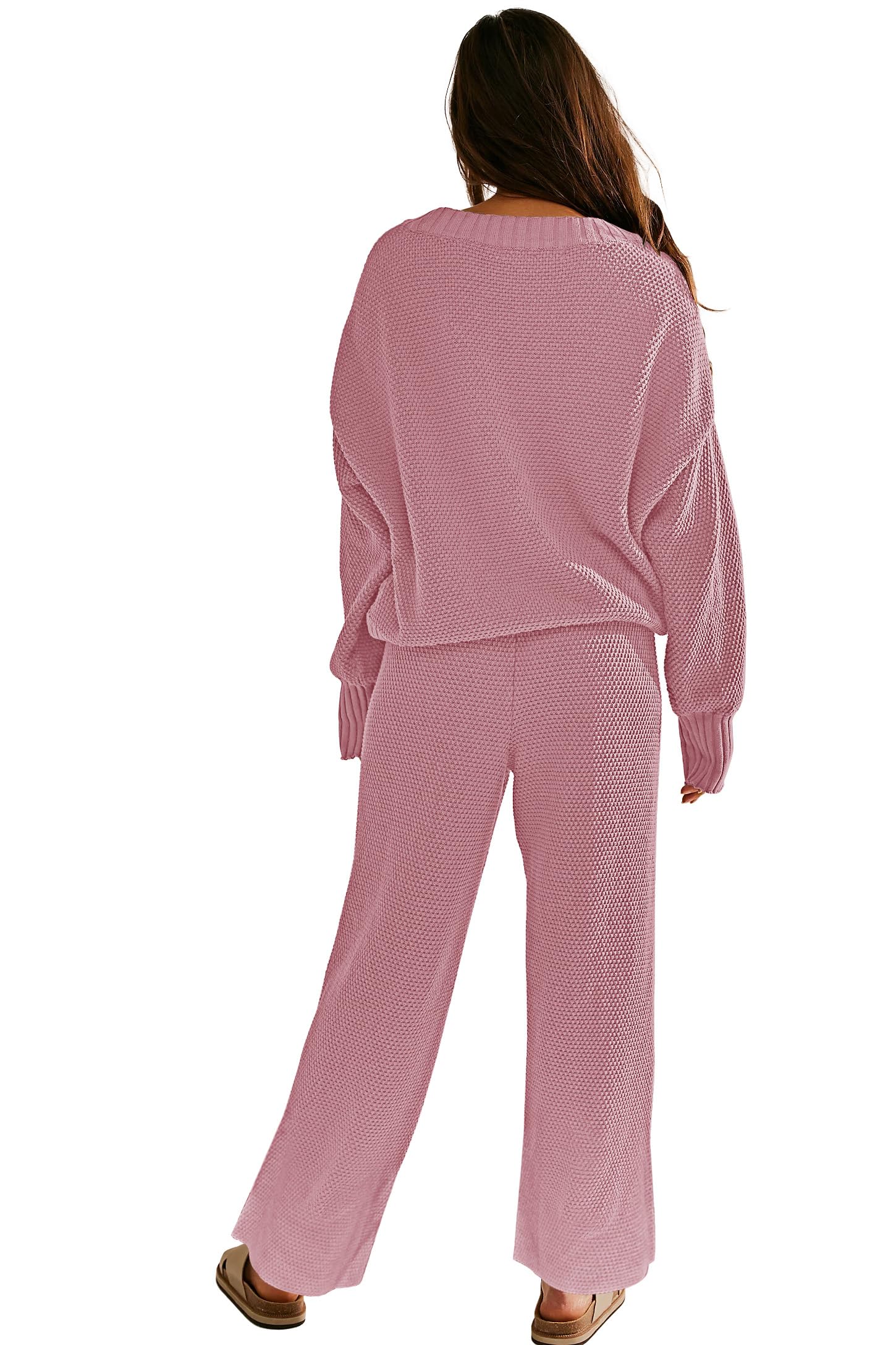 Women's Two Piece Outfits - Soft Open Front Knit Cardigan & Wide Leg Pants Lounge Set | Cozy Sweater Sets for Women | Perfect for Home, Office & Casual Outings