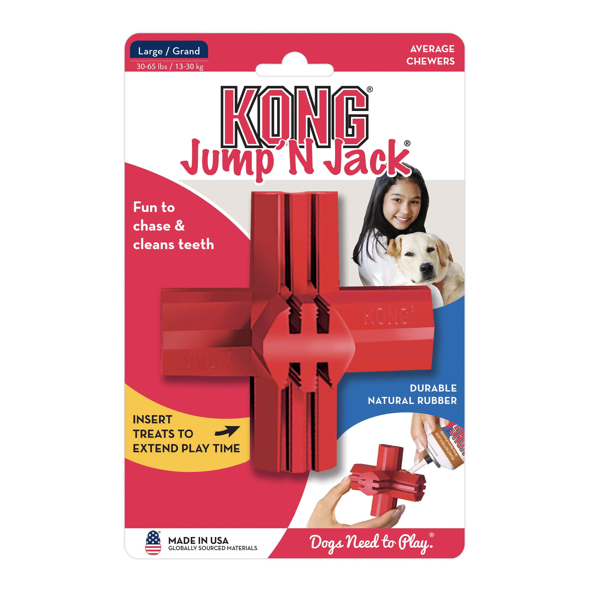 KONG Jump'N Jack Easy Treat Peanut Butter Dispensing Dog Toy for Large Breeds - Interactive Chew Toy with Treat Reward - Perfect for Training, Boredom Relief & Mental Stimulation